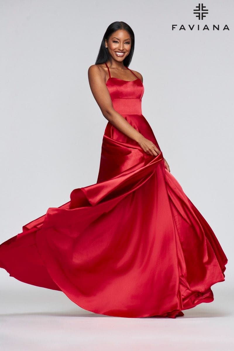 Charmeuse Halter Neck Long Dress With Scoop Neckline And Lace Up Back Charmeuse Halter Neck Long Dress With Scoop Neckline And Lace Up Back