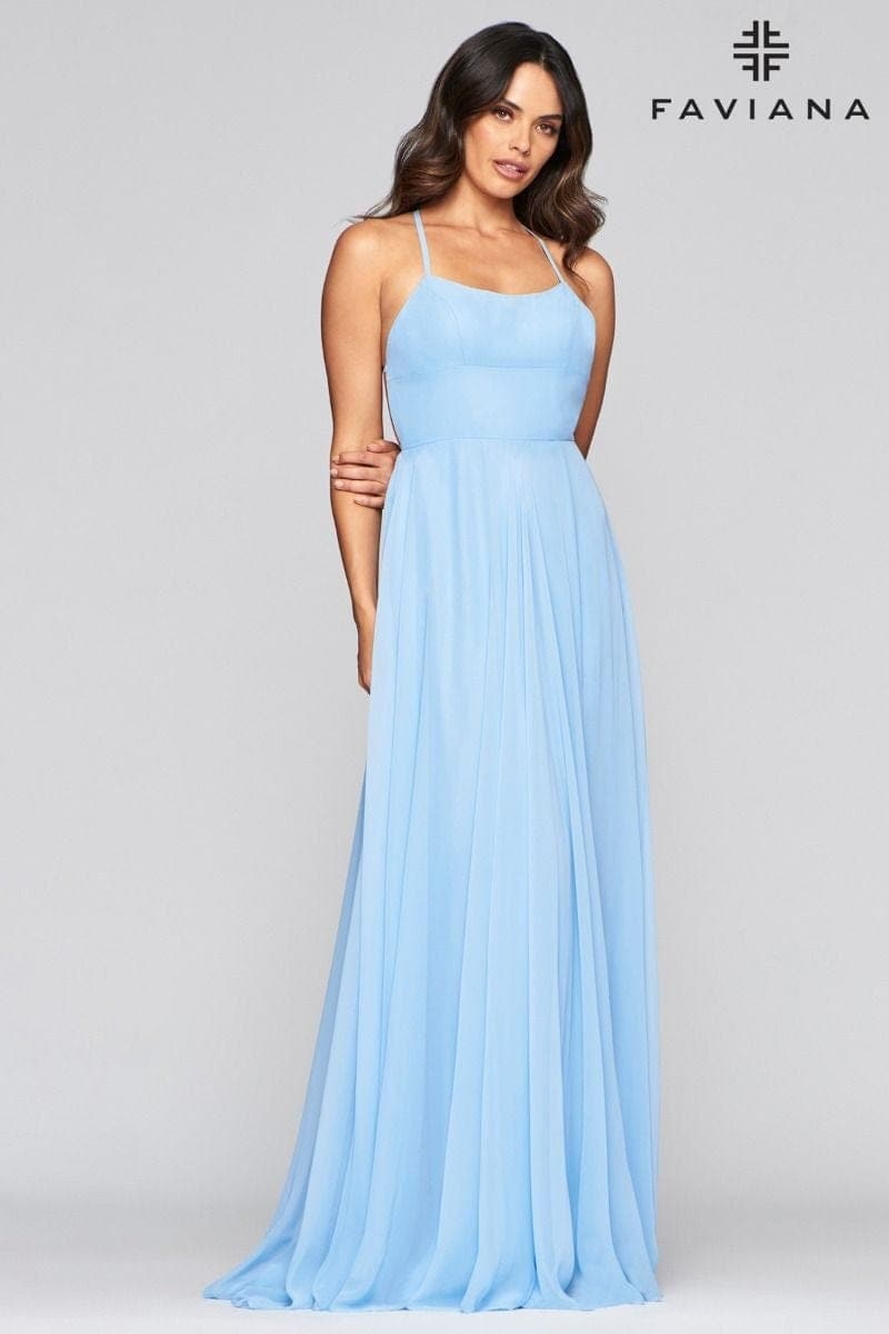 Chiffon Scoop Neck Lace Up Back Prom Dress | Faviana Chiffon Scoop Neck Lace Up Back Prom Dress | Faviana