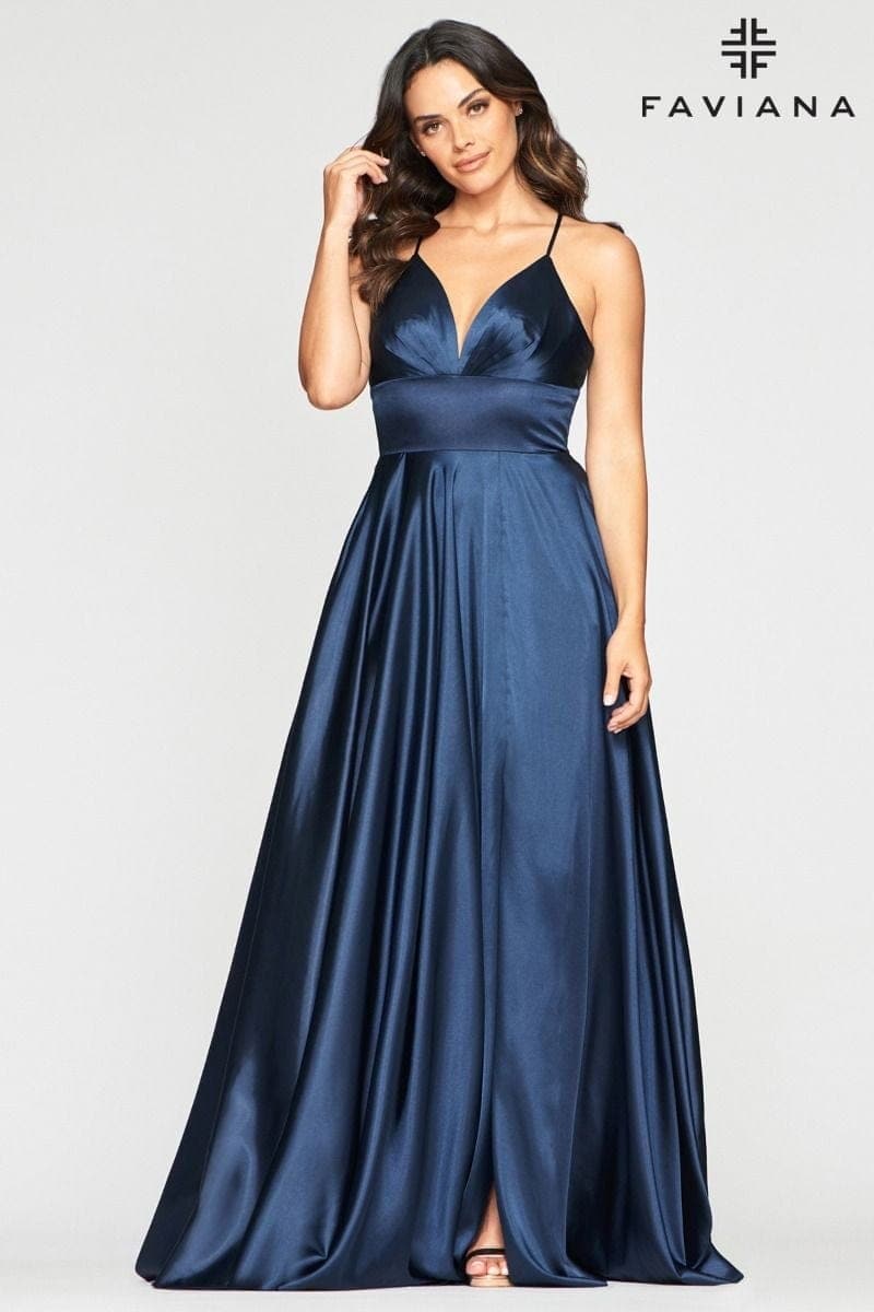 Long Matte Satin V-Neck Lace-Up Gown Long Matte Satin V-Neck Lace-Up Gown