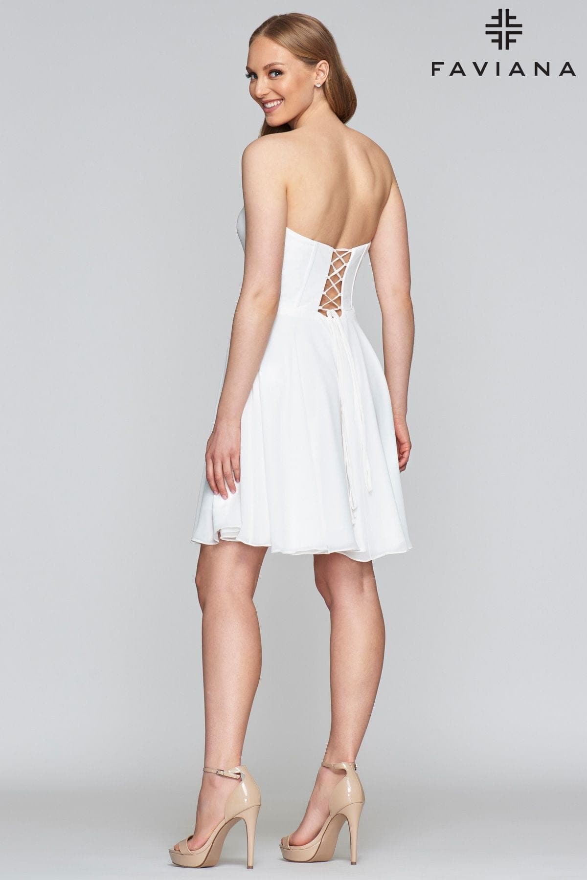 Short Chiffon Dress With V Neckline And Flowy Skirt Short Chiffon Dress With V Neckline And Flowy Skirt