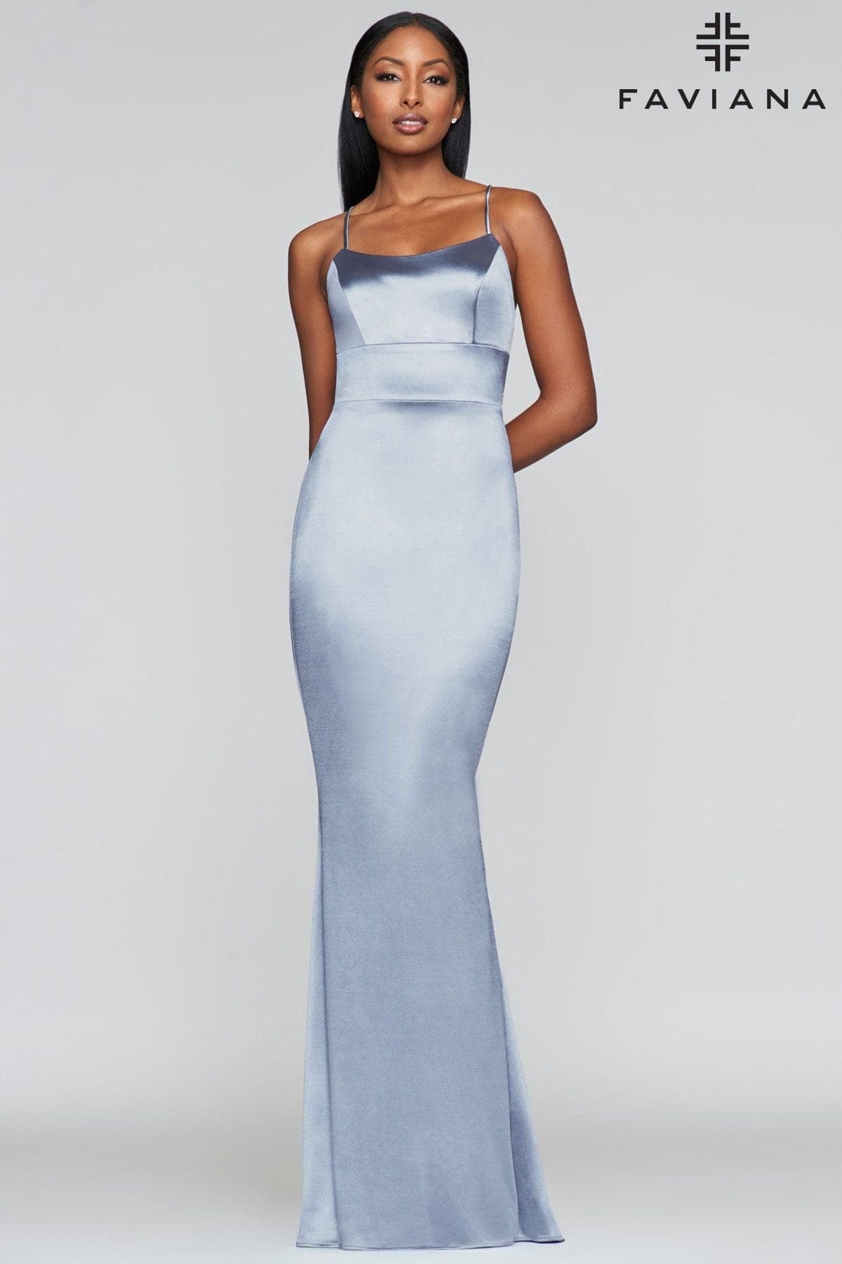 Scoop Neckline Satin Dress With Lace Up Back Scoop Neckline Satin Dress With Lace Up Back