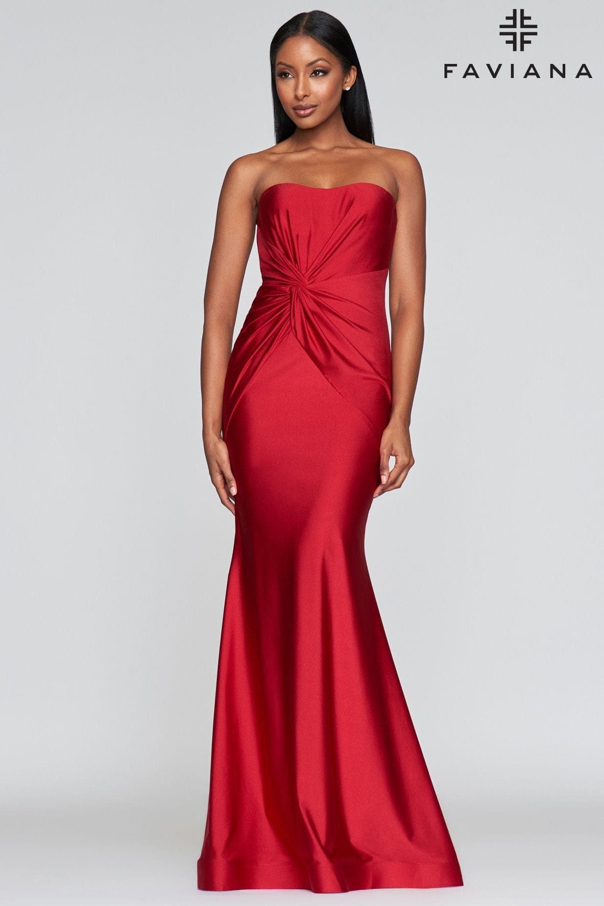 Strapless Tight Evening Gown With Twist Detail At Waist