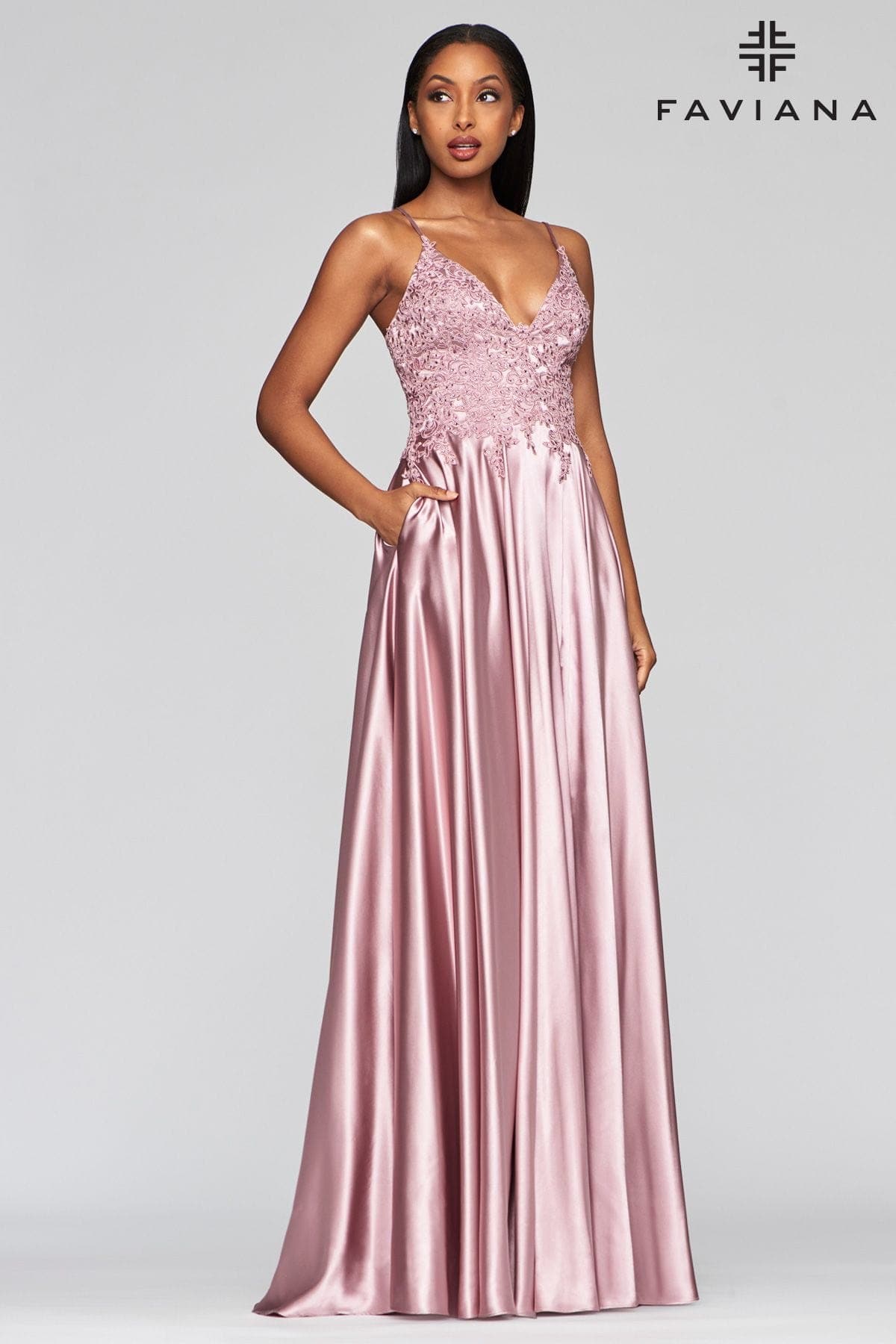 Long Flowy Prom Dress With Lace Bustier And Corset Back | S10400