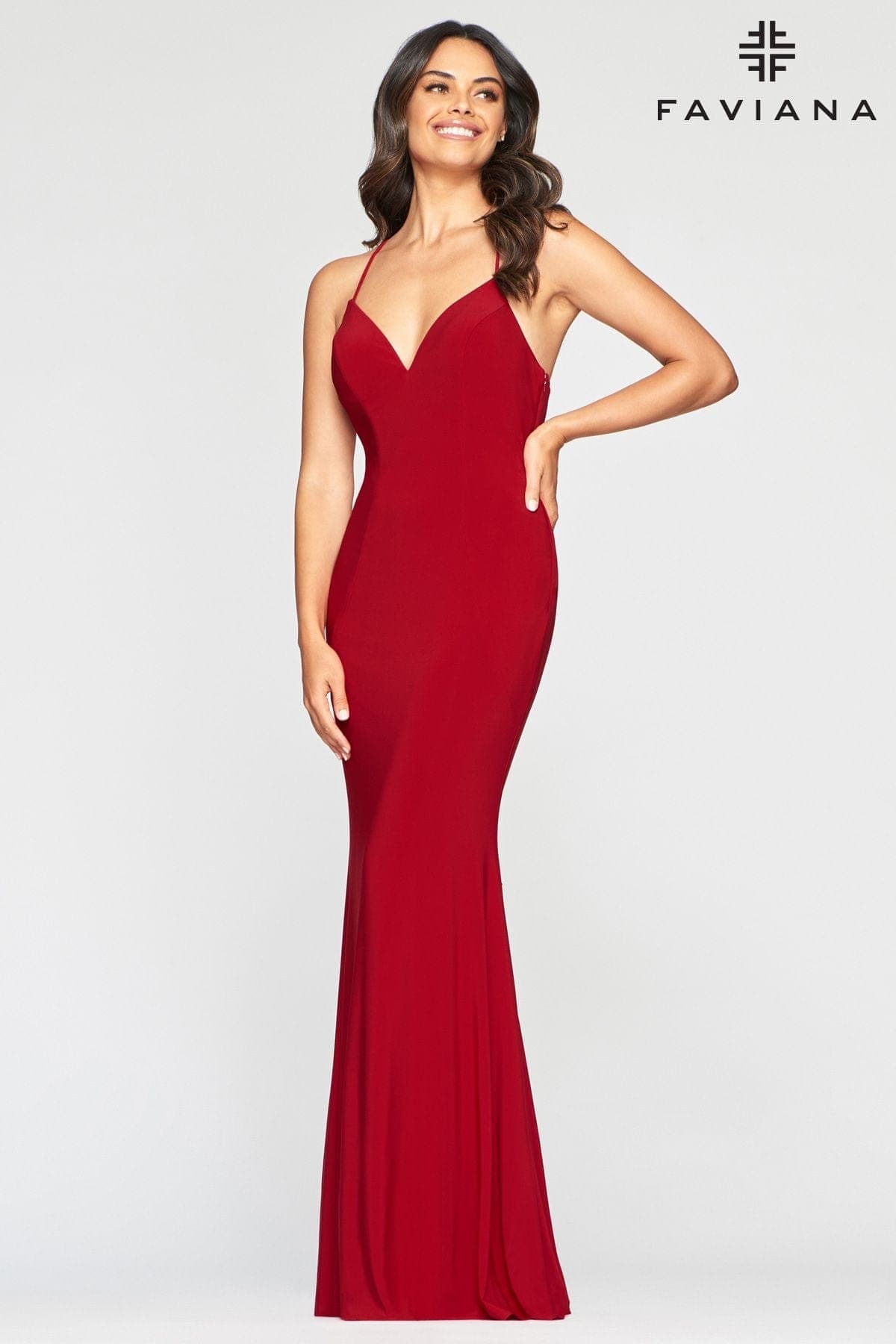 Long Jersey Dress With V Neckline And Ruching Long Jersey Dress With V Neckline And Ruching