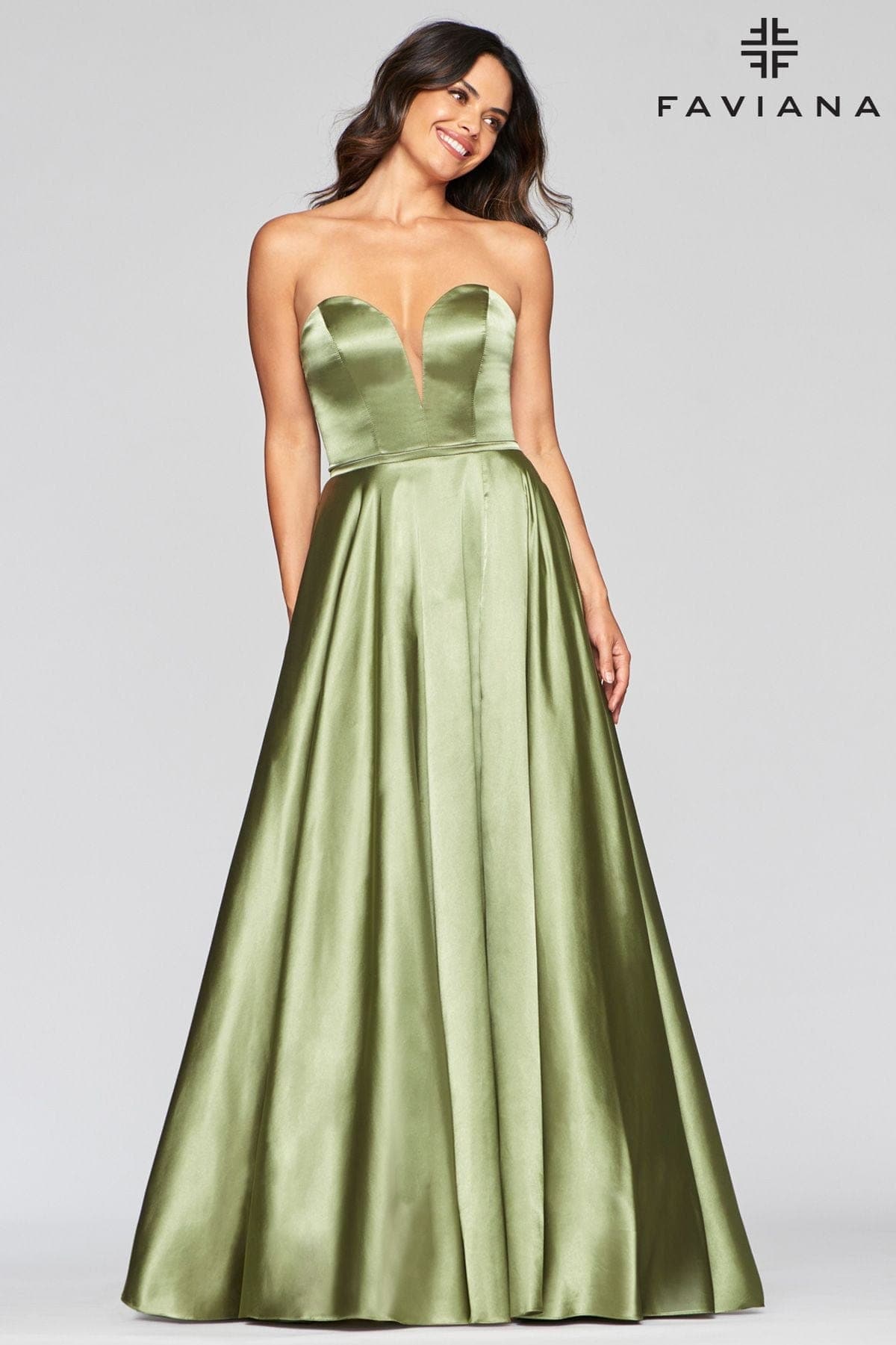 Long Strapless Satin Ball Gown Dress With Deep V Neck Long Strapless Satin Ball Gown Dress With Deep V Neck