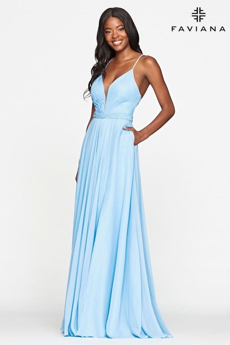 Chiffon Long Prom Dress With Pockets And Flowy Skirt | Faviana Chiffon Long Prom Dress With Pockets And Flowy Skirt | Faviana