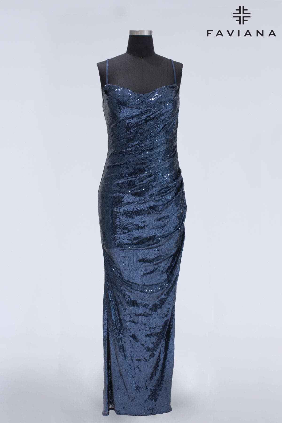 Long Sequin Dress With Cowl Neckline