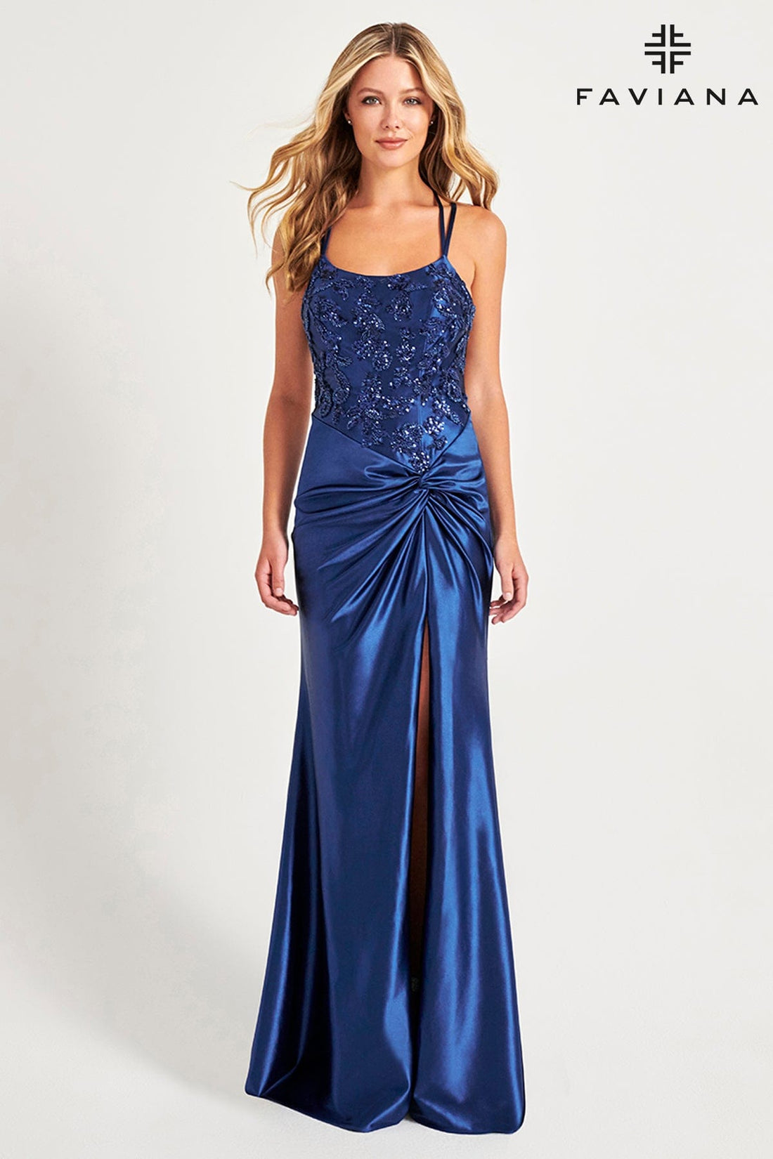 SEQUIN EMBELLISHED SATIN GOWN