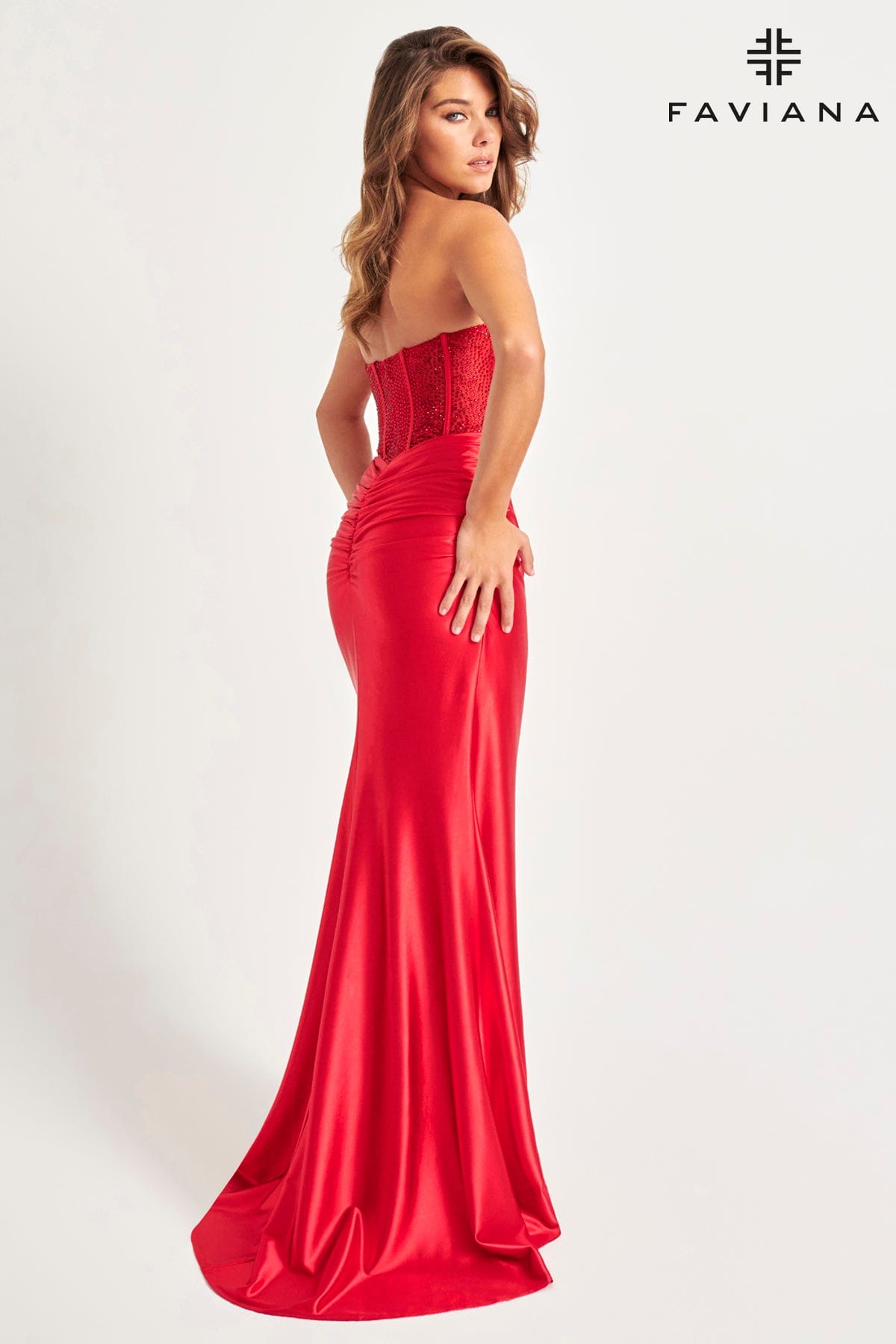 Fitted Satin Prom Dress With Peekaboo Hotfix Stones At Sweetheart Neckline | 11009