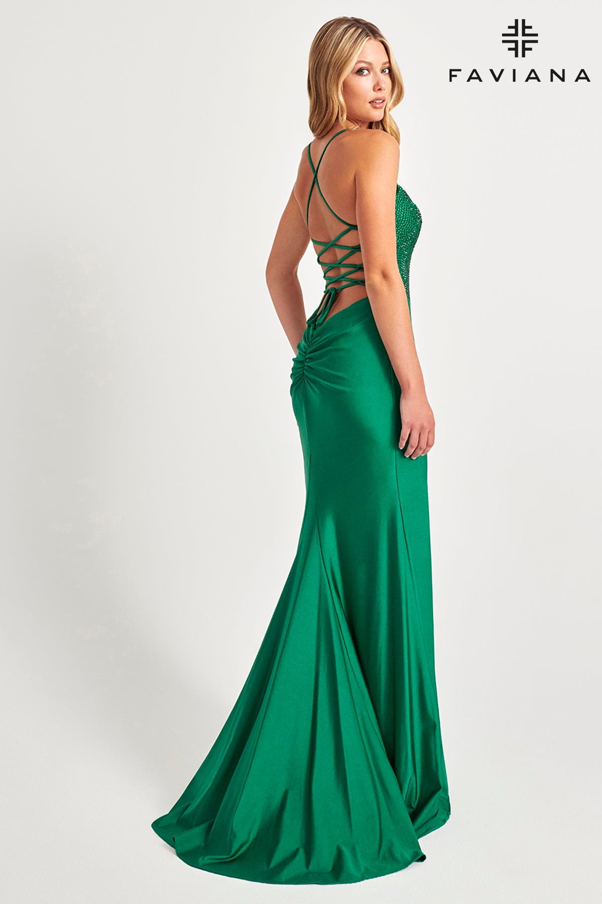Emerald Green Hotfix Rhinestone Corset Dress For Prom | 11011