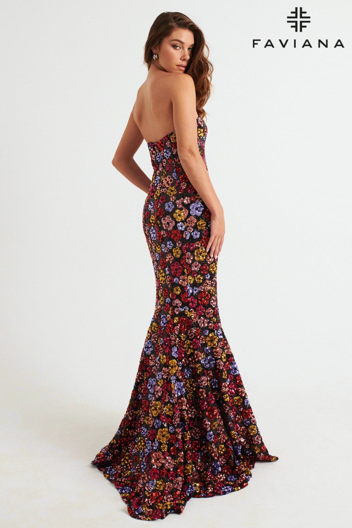 Black/Multi Strapless Sequin Mermaid Dress With Colorful Floral Design Black/Multi Strapless Sequin Mermaid Dress With Colorful Floral Design