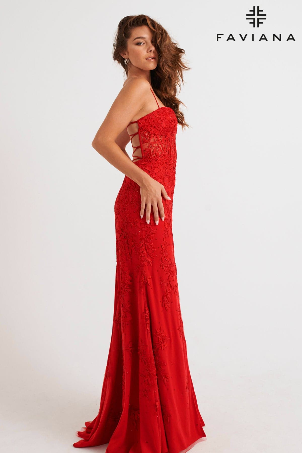 Red Sweetheart Lace Corset Dress With Lace-Up Back | 11054 Red Sweetheart Lace Corset Dress With Lace-Up Back | 11054