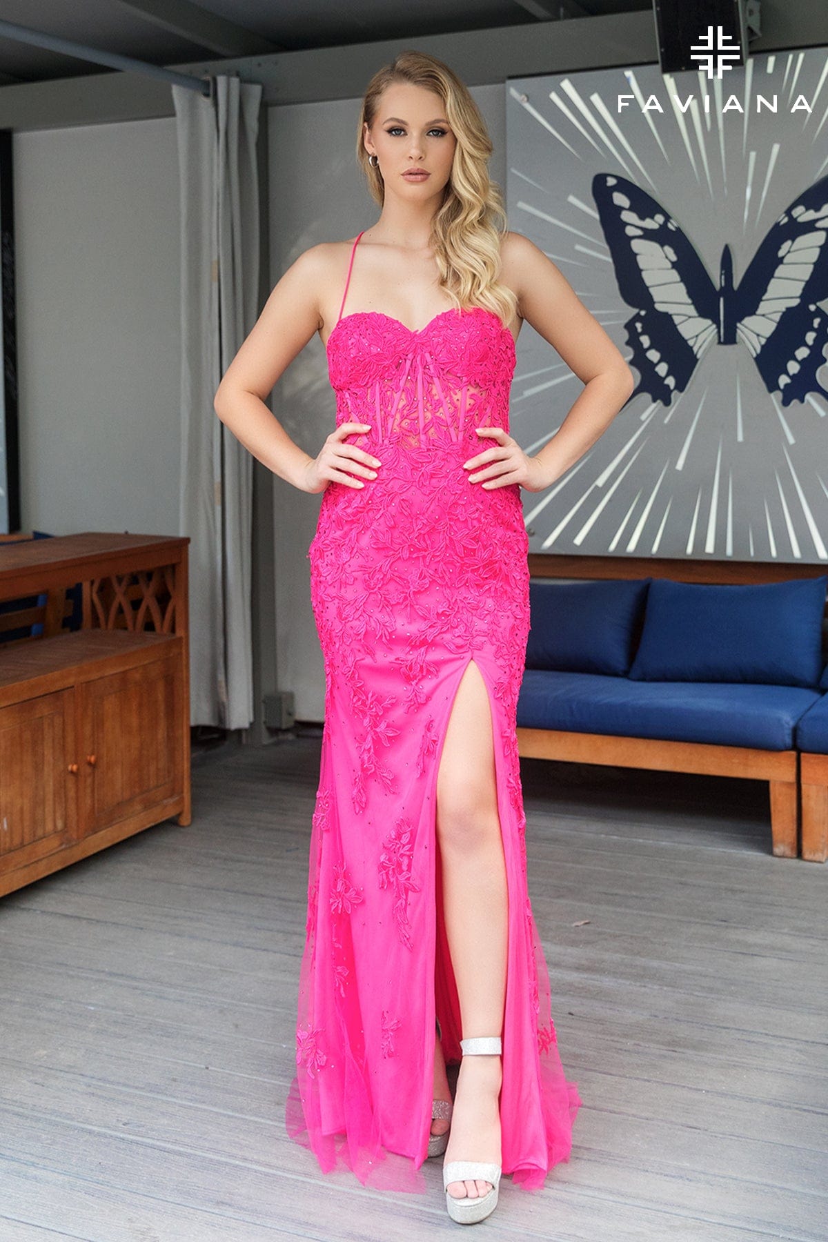 Hot Pink Sweetheart Lace Corset Dress With Lace-Up Back