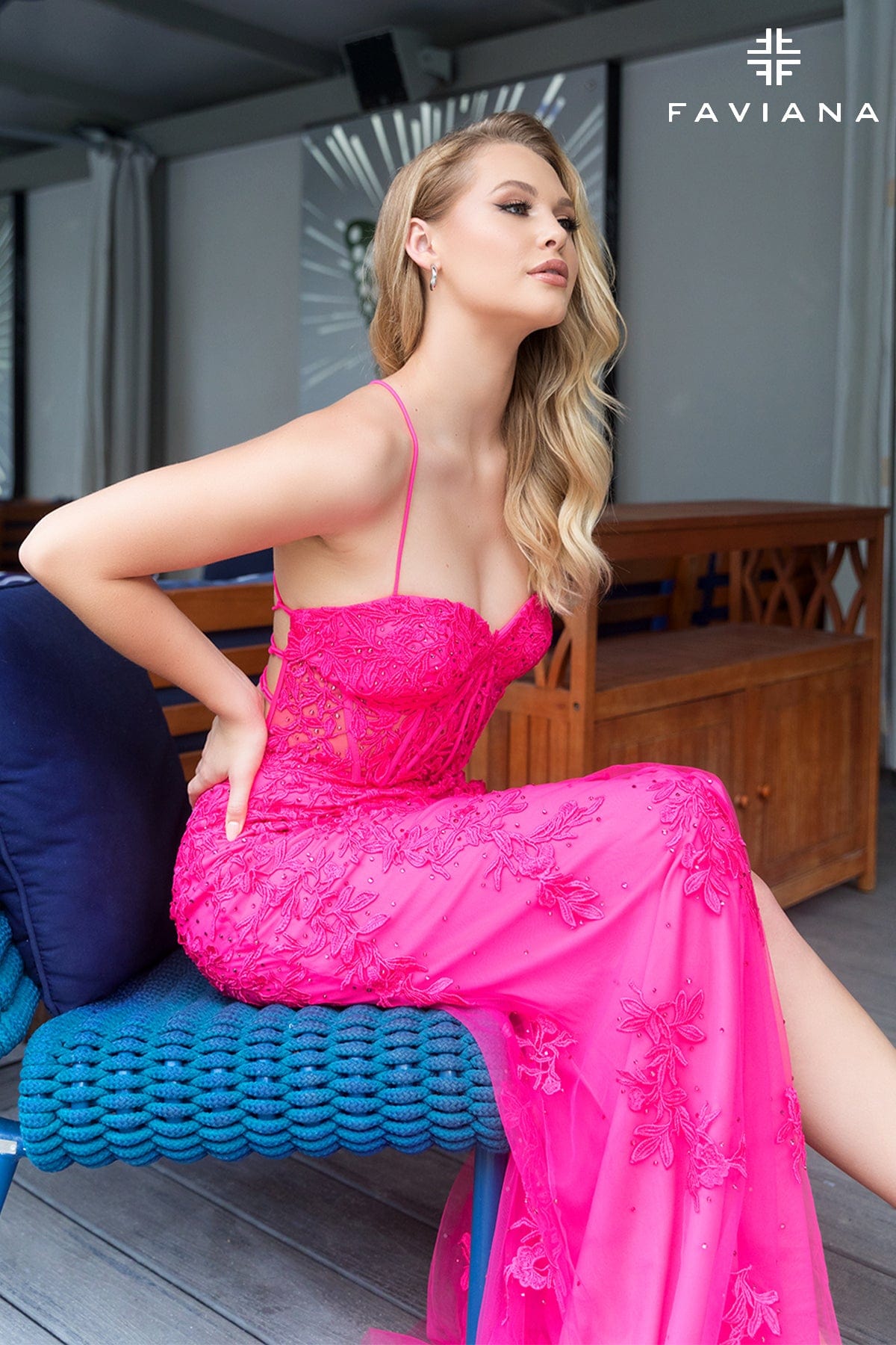 Hot Pink Sweetheart Lace Corset Dress With Lace-Up Back | 11054
