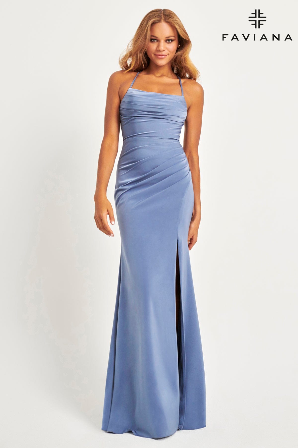 Matte Satin Maxi Dress With Gathered Side And Lace-Up Back | 11064