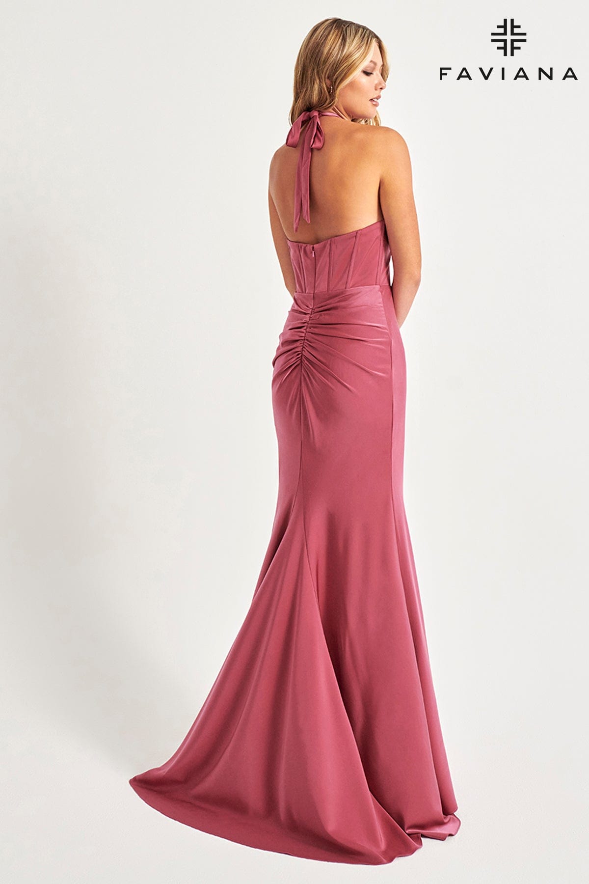 Halter Neck Corset Dress In Rose Matte Satin | 11065 Halter Neck Corset Dress In Rose Matte Satin | 11065