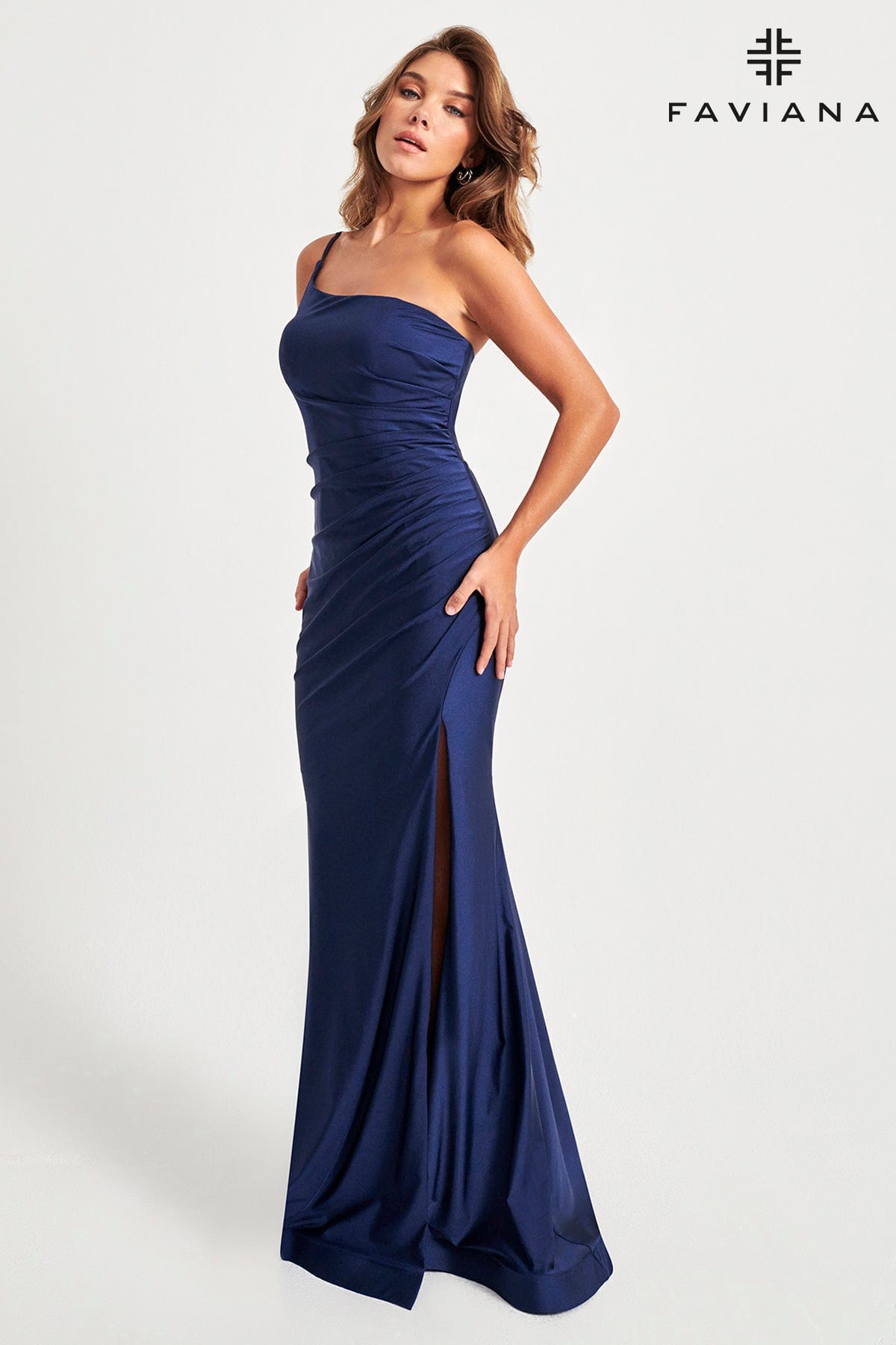One Shoulder Gown With Gathered Side Ruching in Extended Sizing | 11071E
