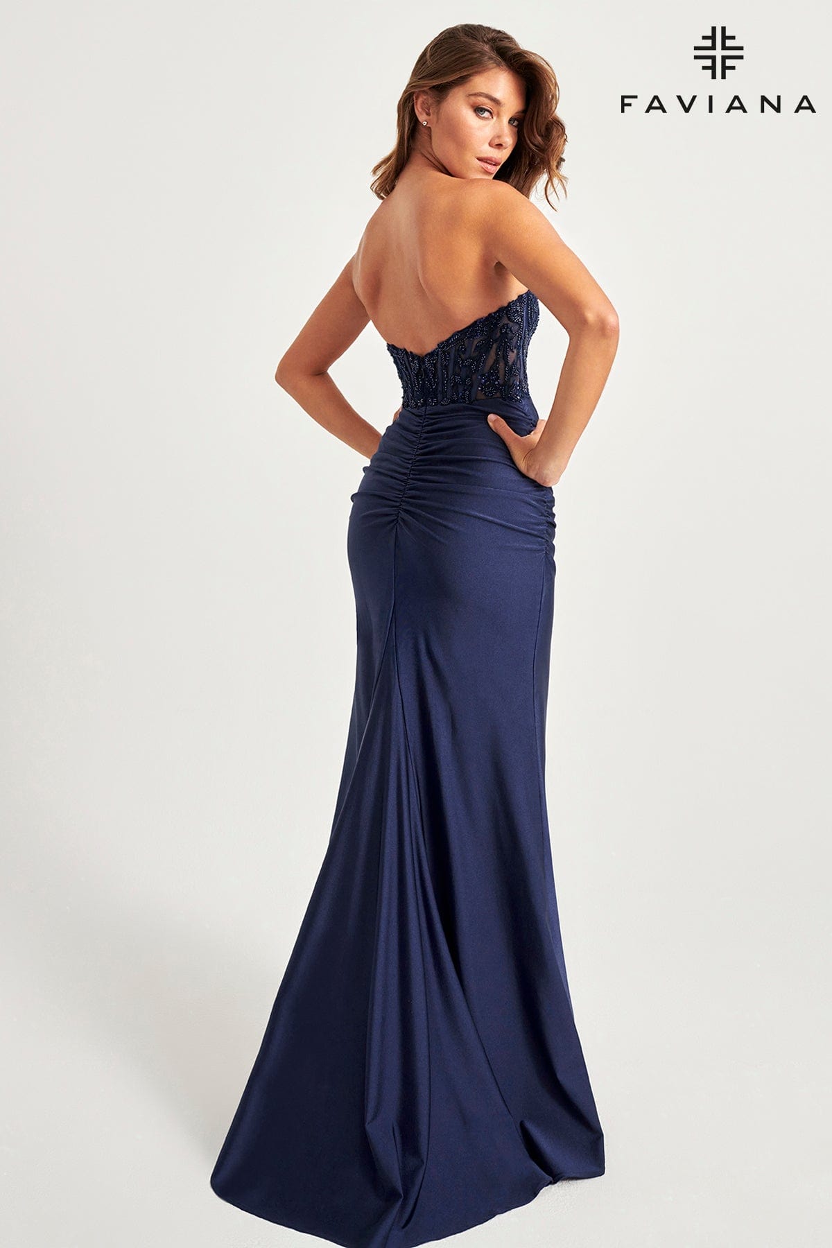 Exposed Boning Strapless Corset Dress With Embroidered Appliqué