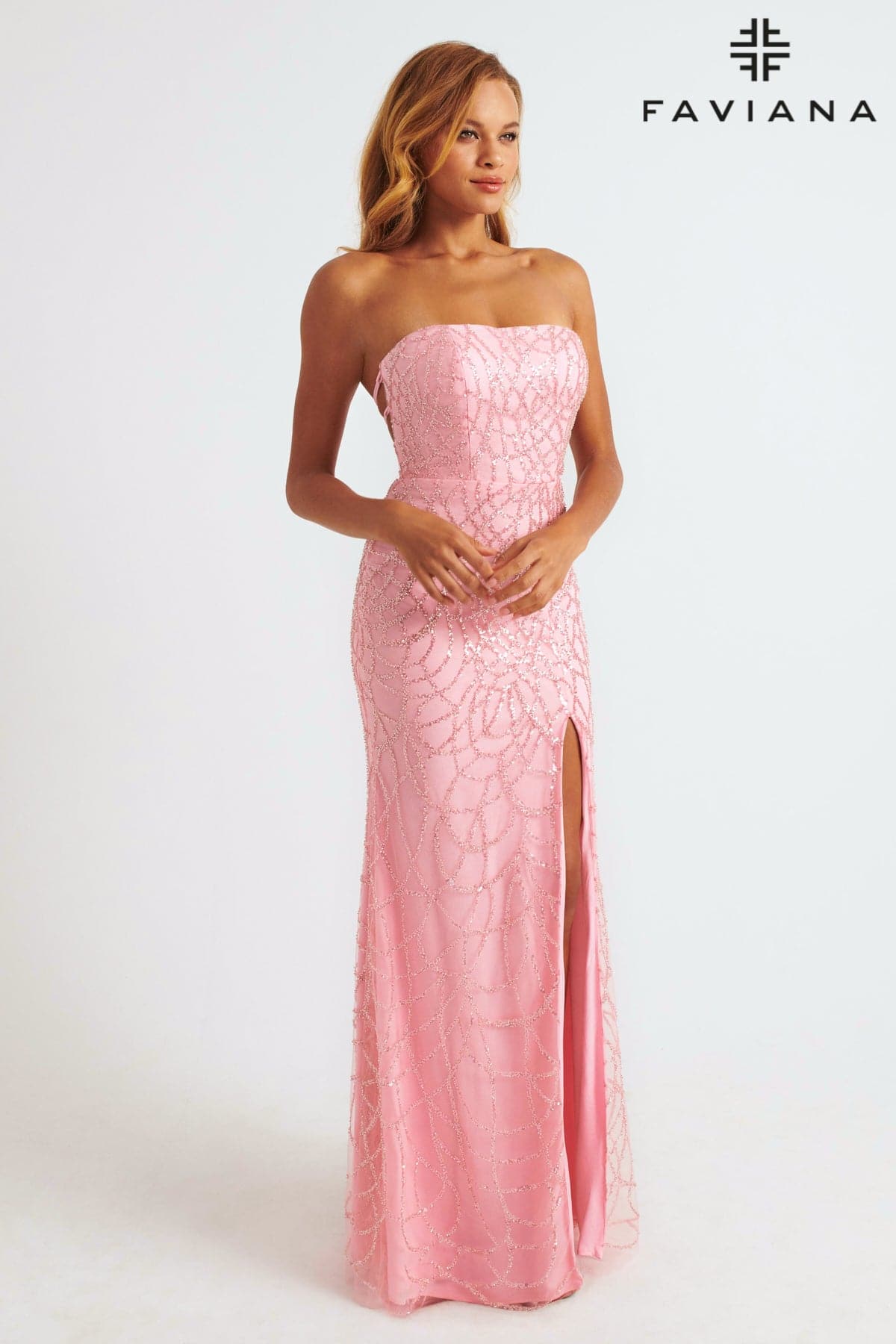 Strapless Dress With Beaded Appliqué Tulle And Lace-Up Back | 11085