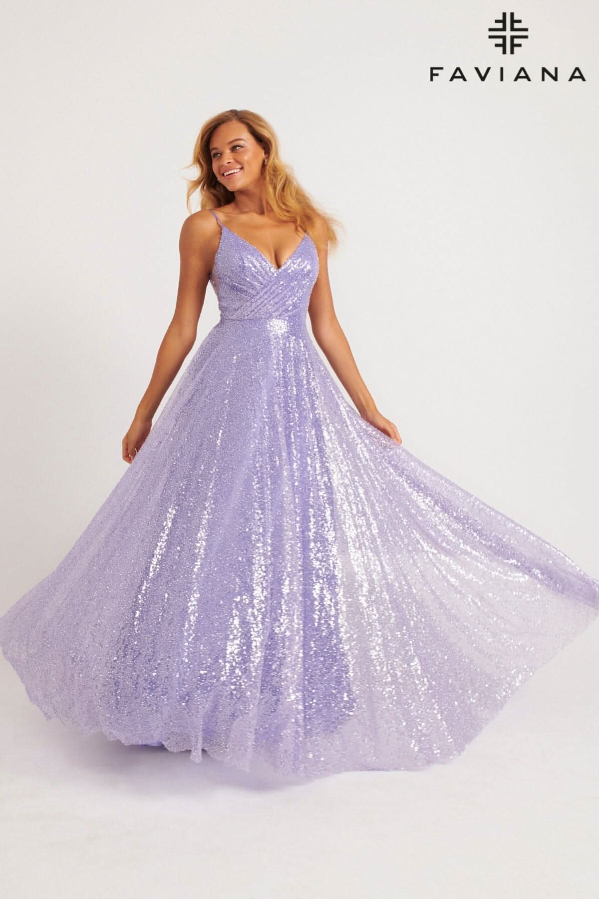 Lilac Shimmery Sequin A-Line Gown With Crossover V-Neck Detail | 11203 Lilac Shimmery Sequin A-Line Gown With Crossover V-Neck Detail | 11203