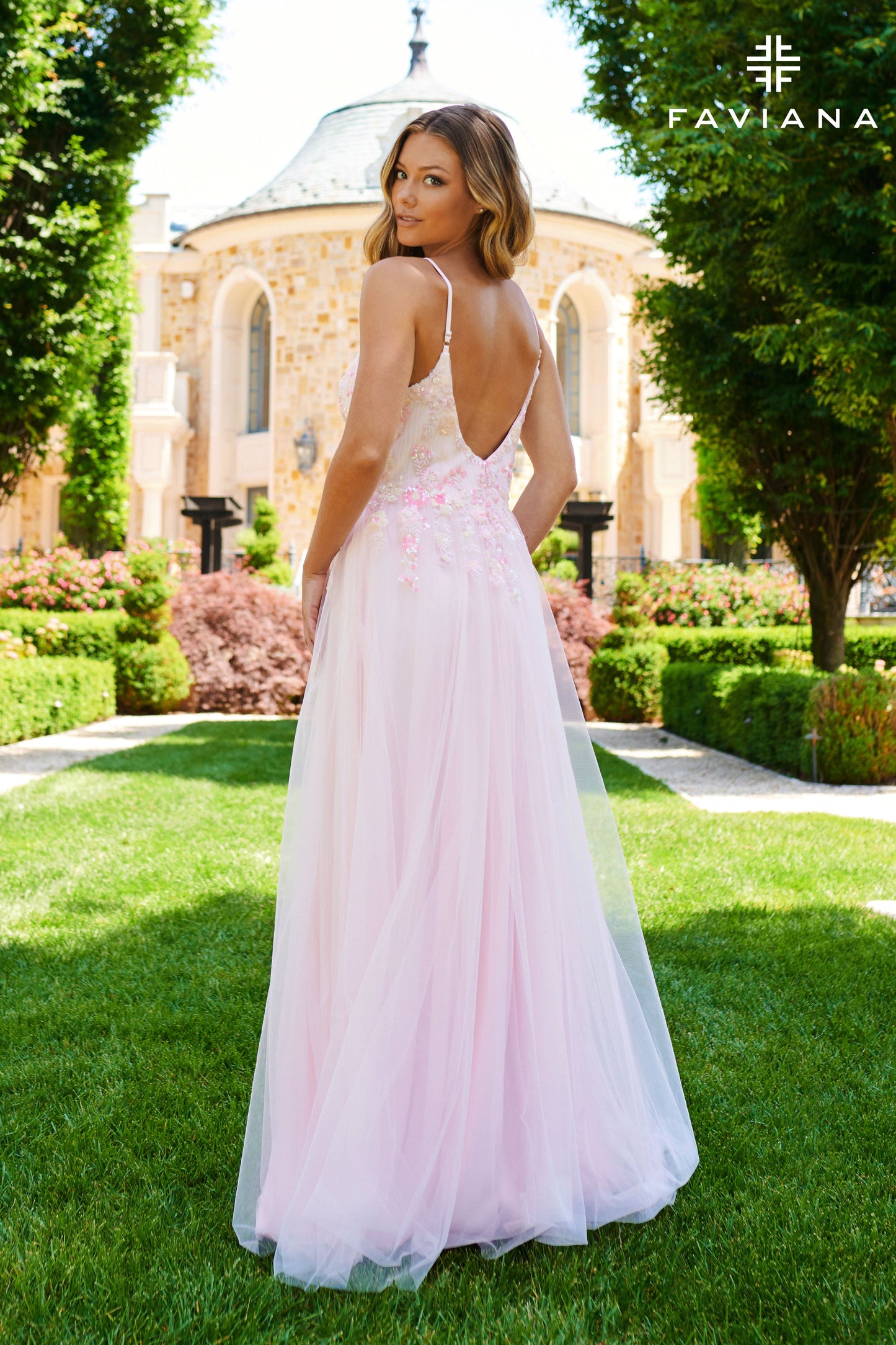 Pastel Tulle V-Neck Gown With Beaded Bodice | 11232