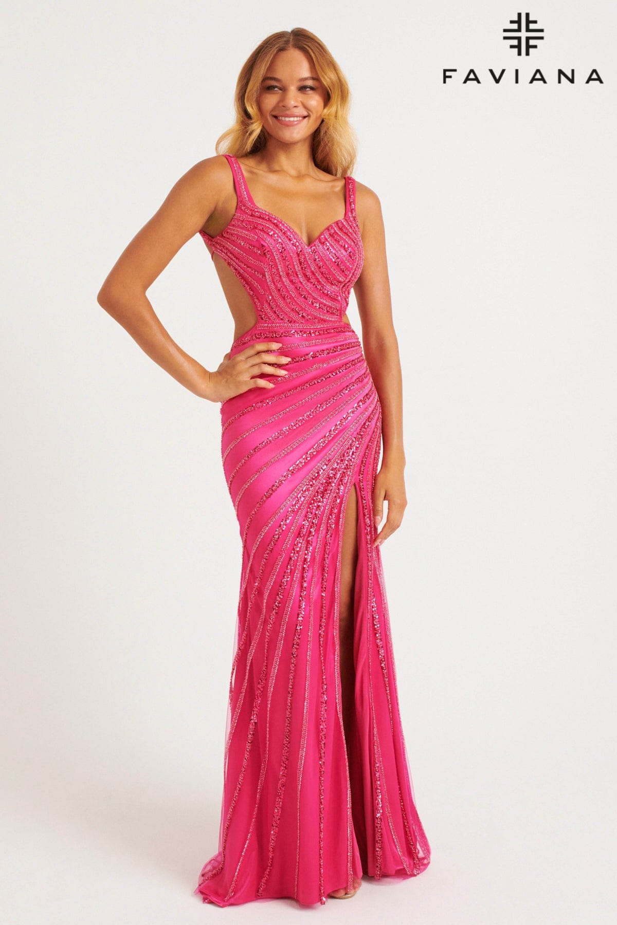 Bright Linear Beaded Long Dress With Open Back | 11243