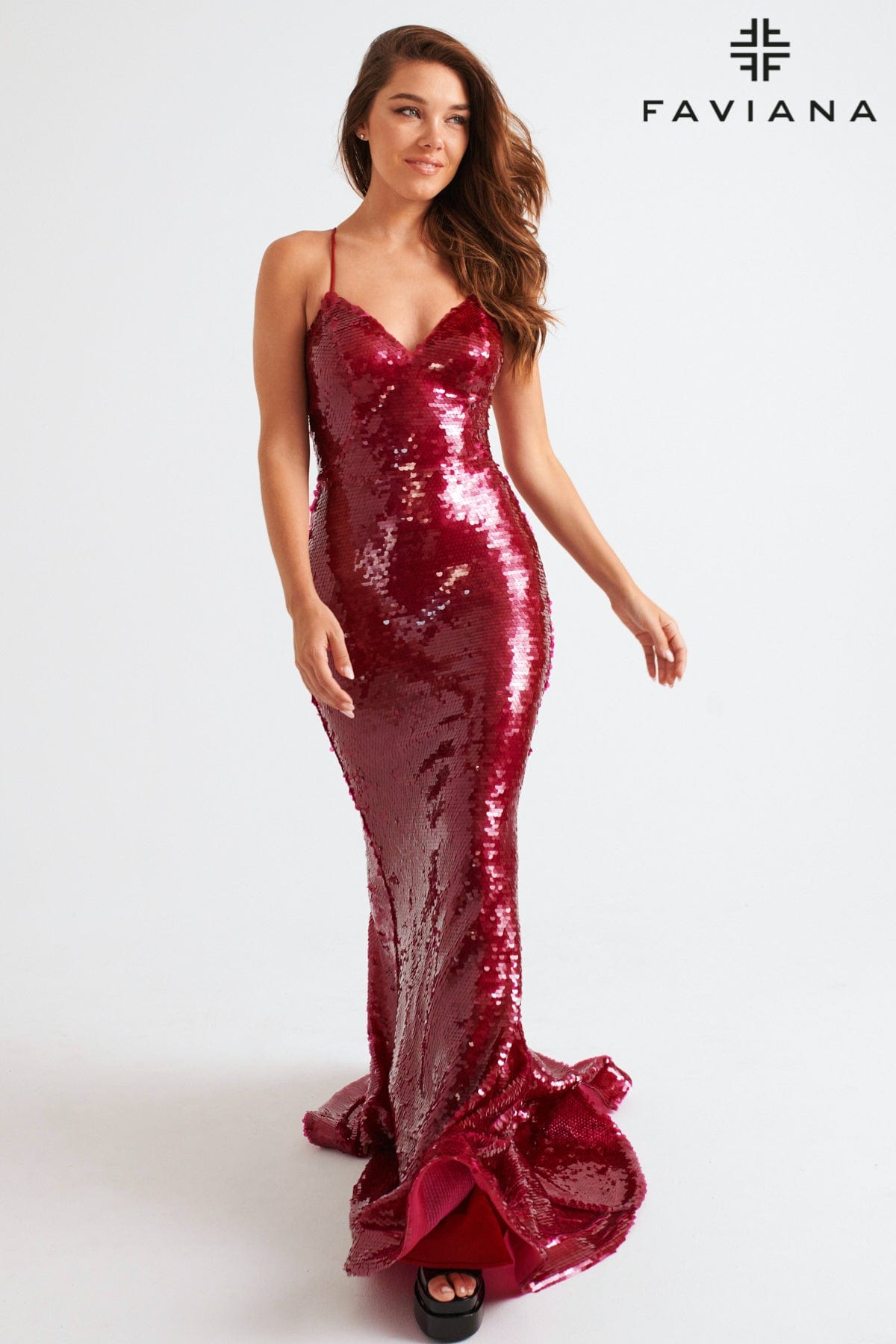 Shiny Sequin Long Dress With Unique Racer Lace-Up Back | 11261