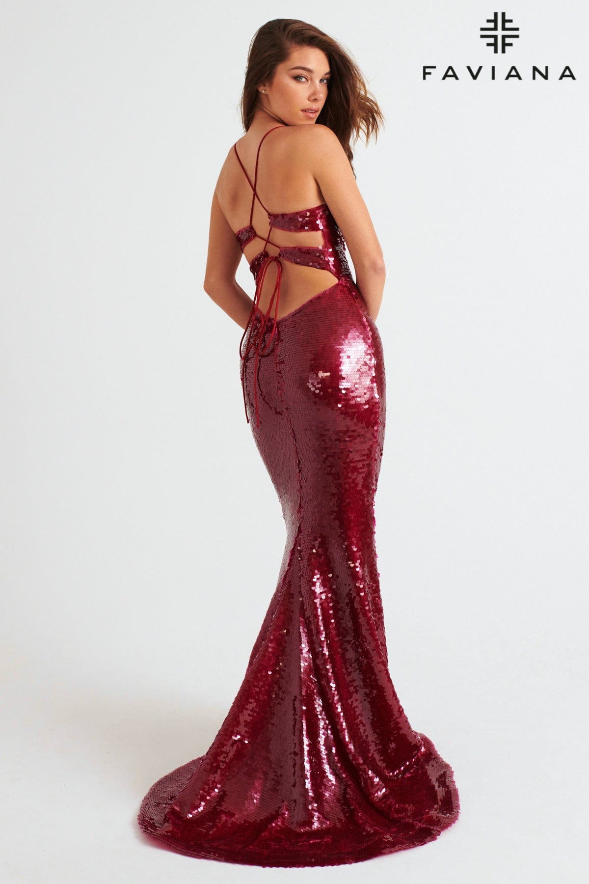 Shiny Sequin Long Dress With Unique Racer Lace-Up Back | 11261