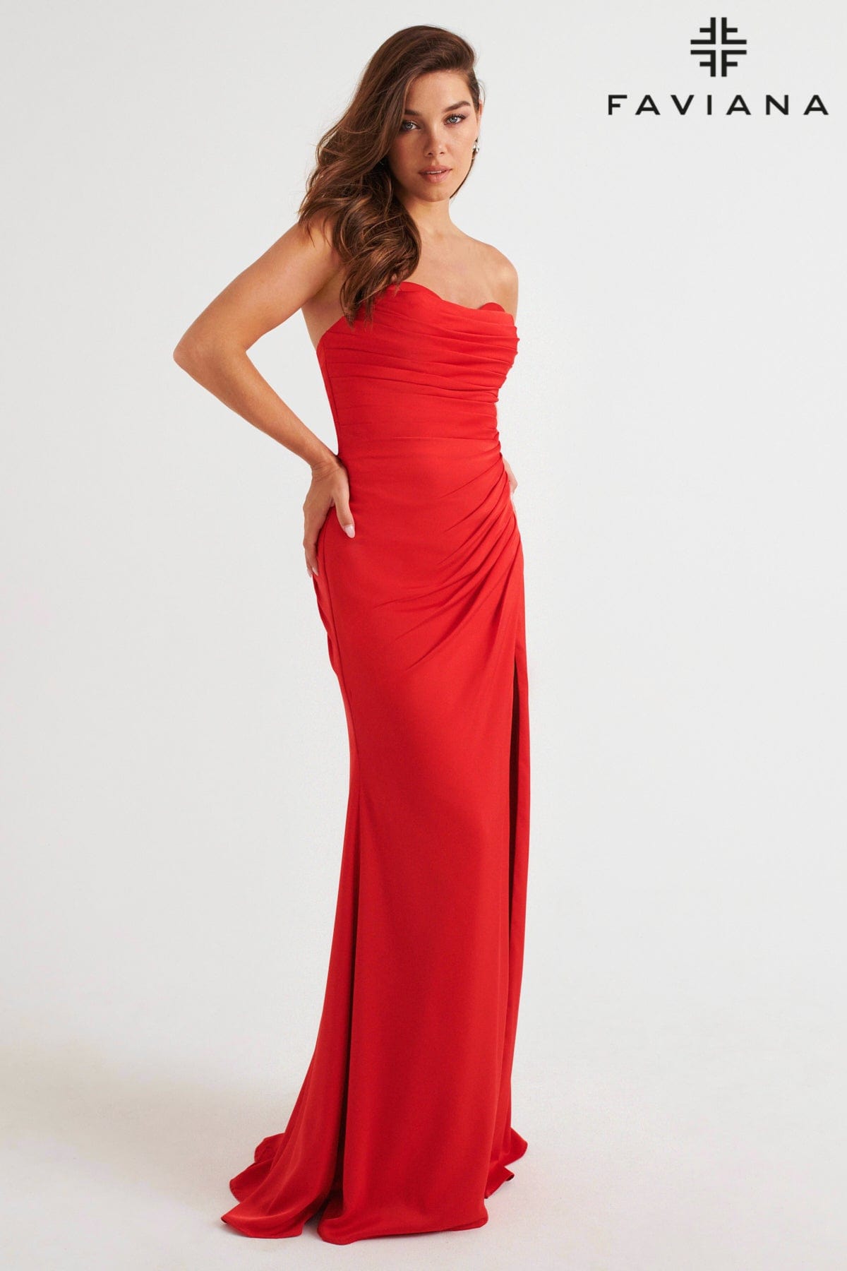 Long Evening Dress With Sweetheart Neckline and Pleating Detail | 11268