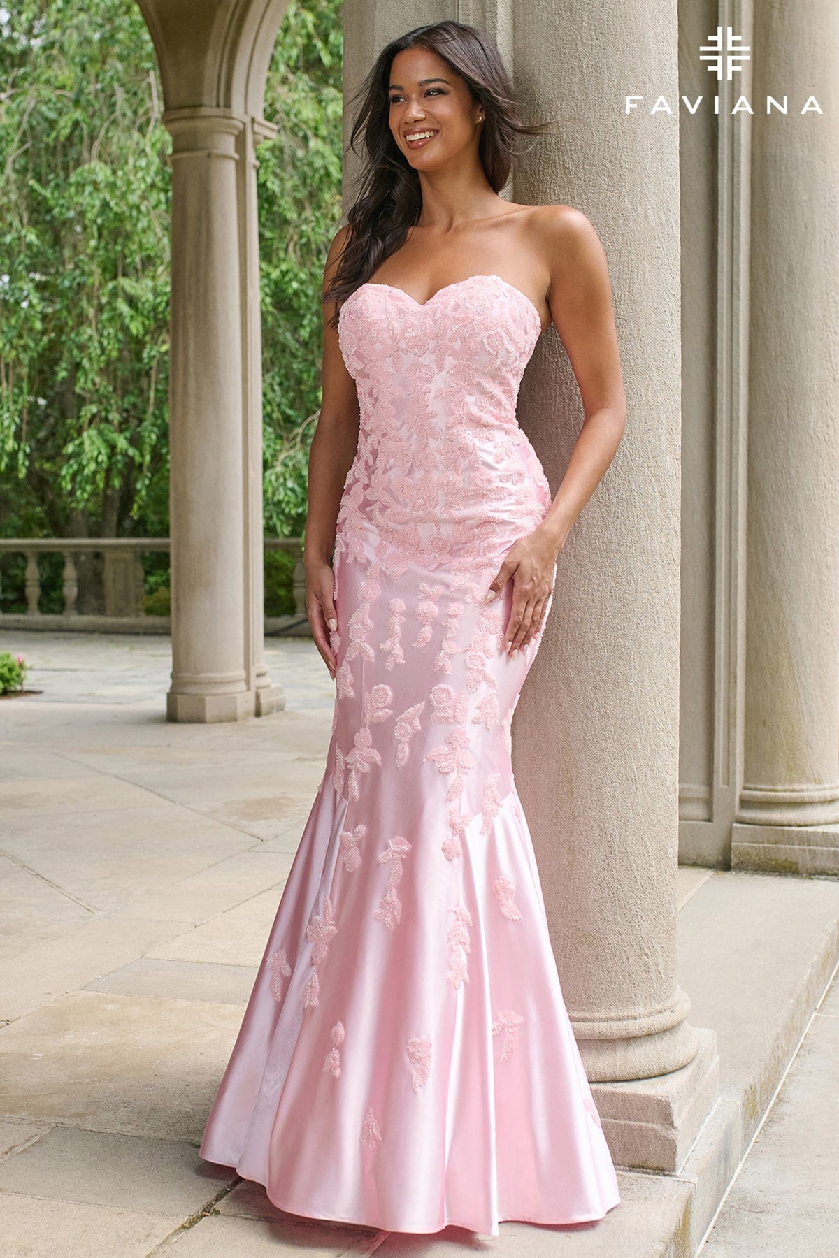 Strapless Light Pink Mermaid Satin Dress With Sequin Appliqué | 11271