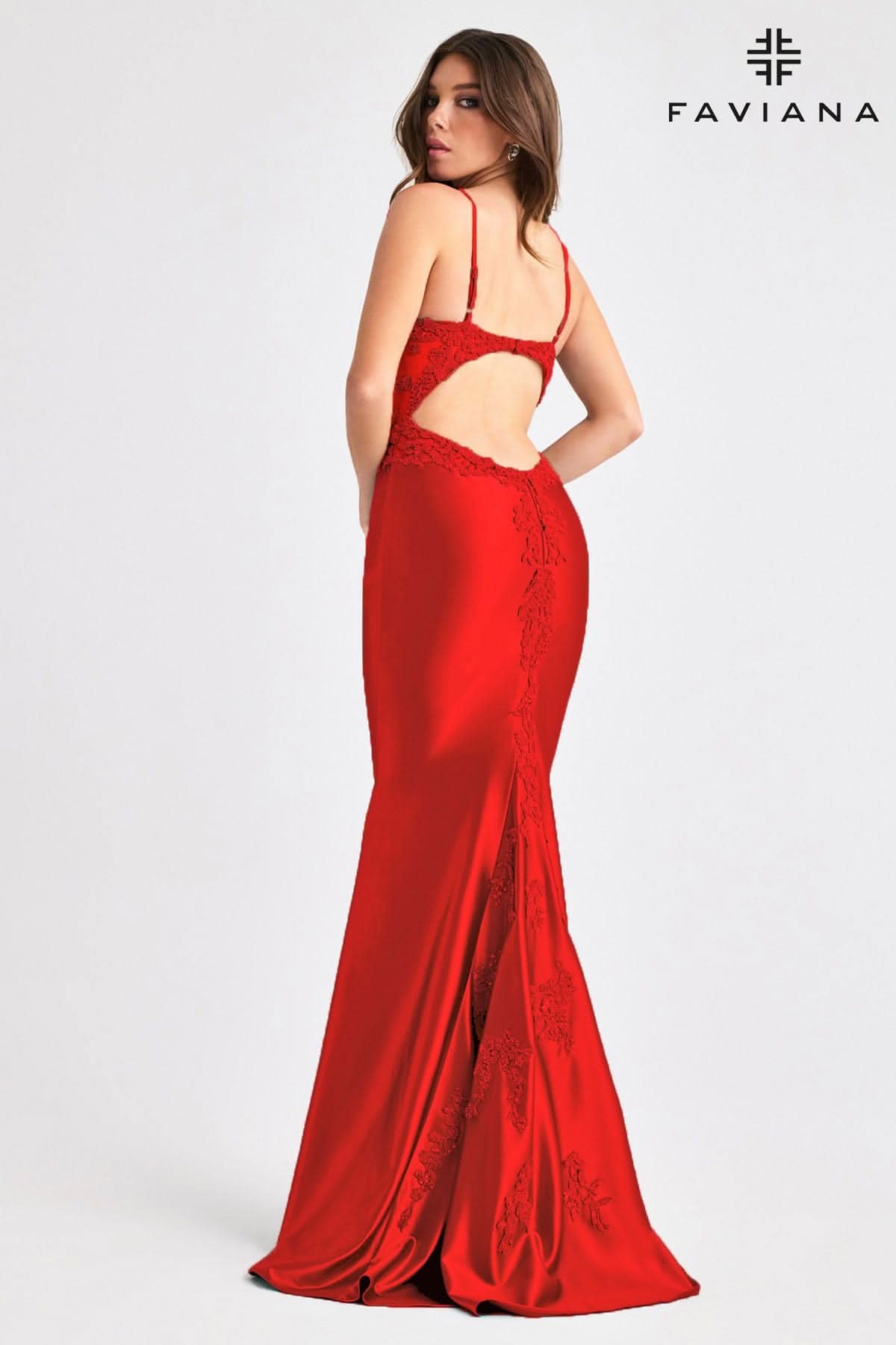 Satin Open Back Dress With Beaded Appliqué And Illusion Mesh Sides | 11403