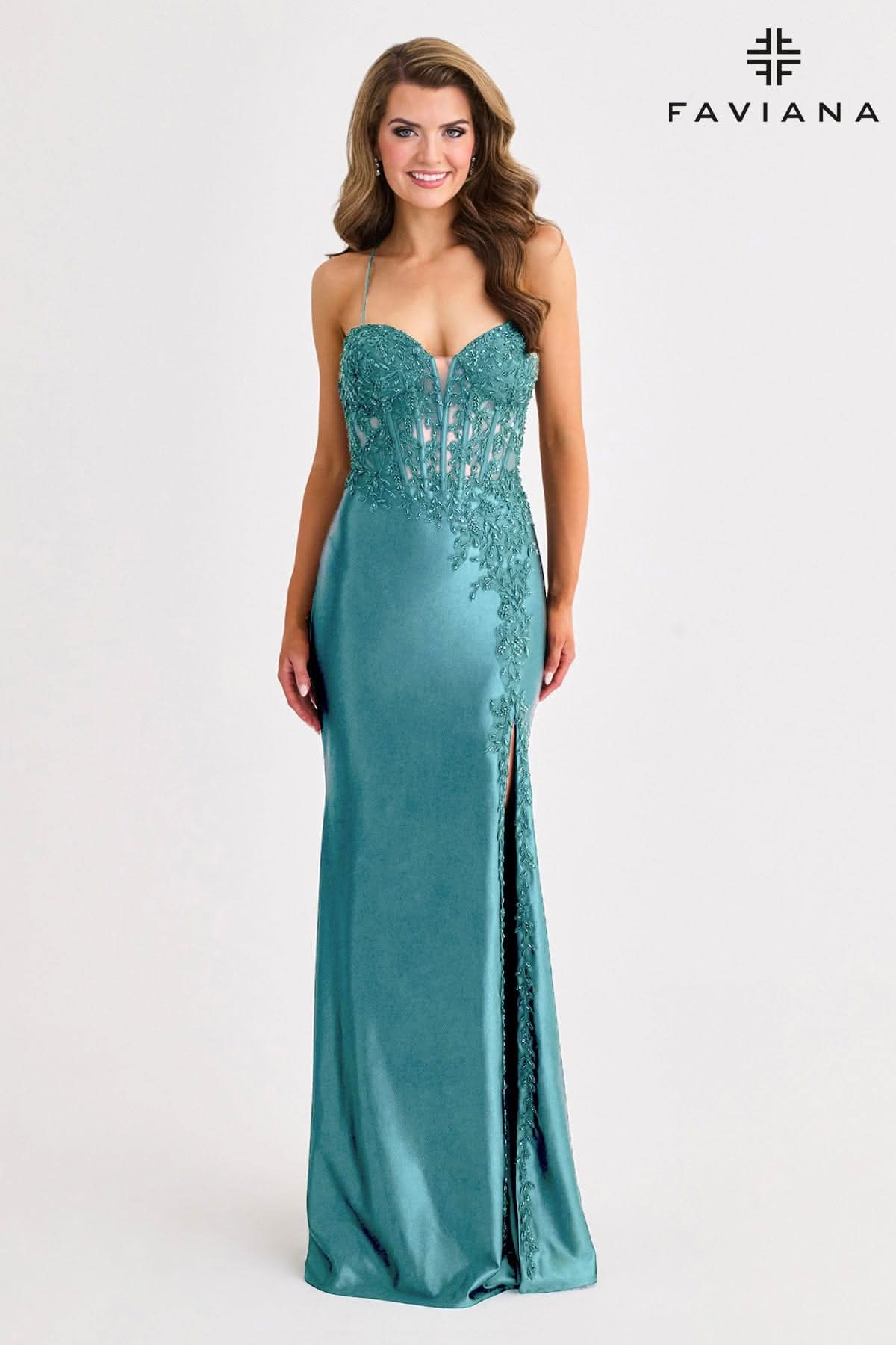 Sweetheart Satin Corset Dress With Asymmetrical Beading | 11404