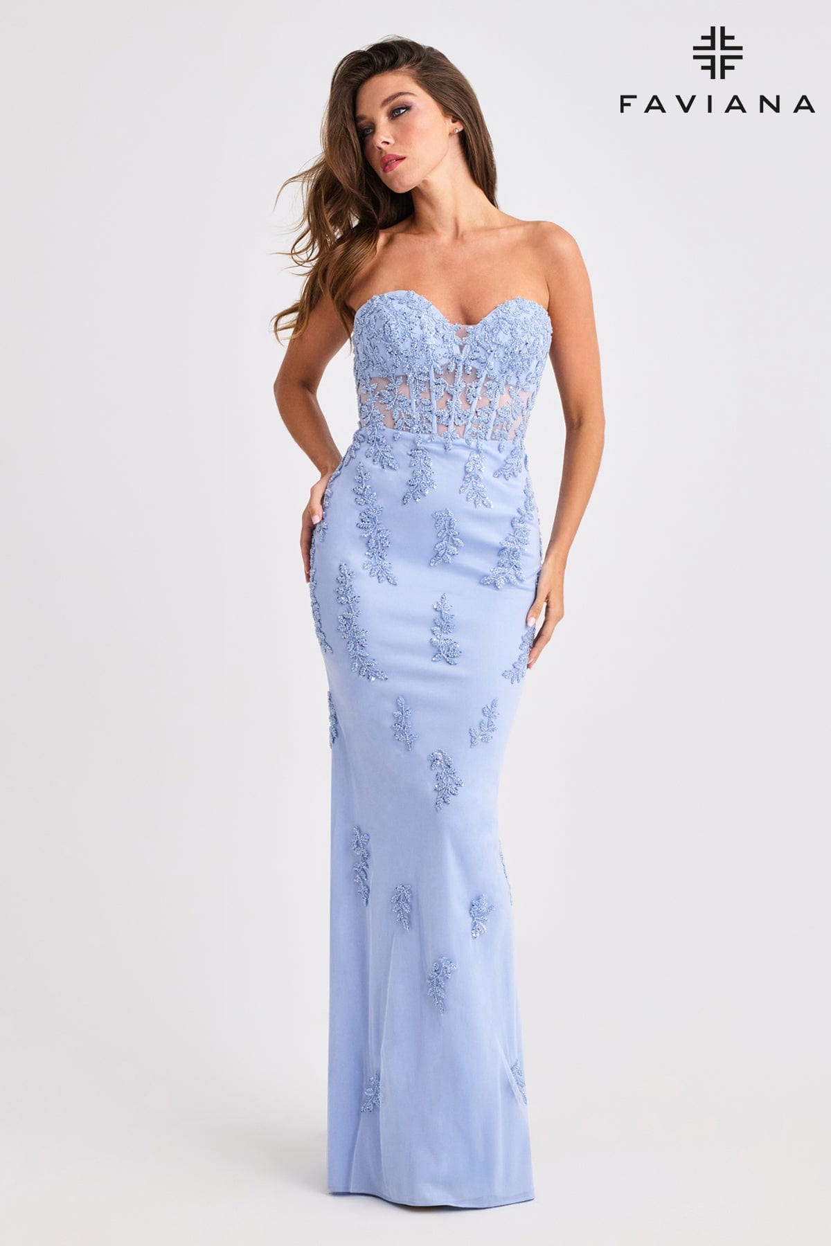 Strapless Tulle Corset Dress With Cascading Beaded Appliqué | 11407
