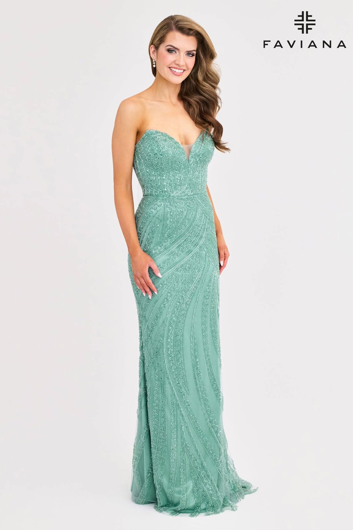 Strapless Glitzy Beaded Dress With Geometric Pattern | 11408