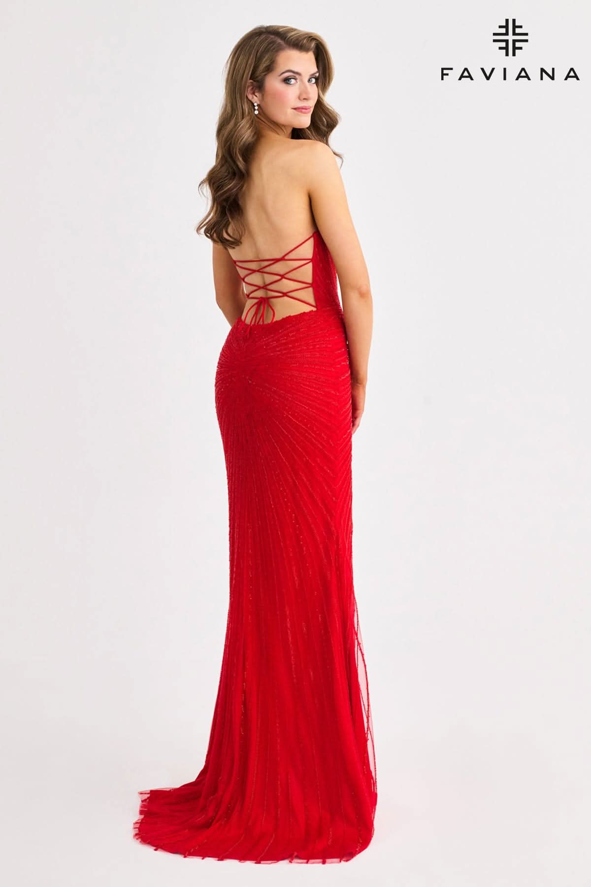 Pointed Corset Gown With Tonal Beading And Wrapover Waist Effect | 11410