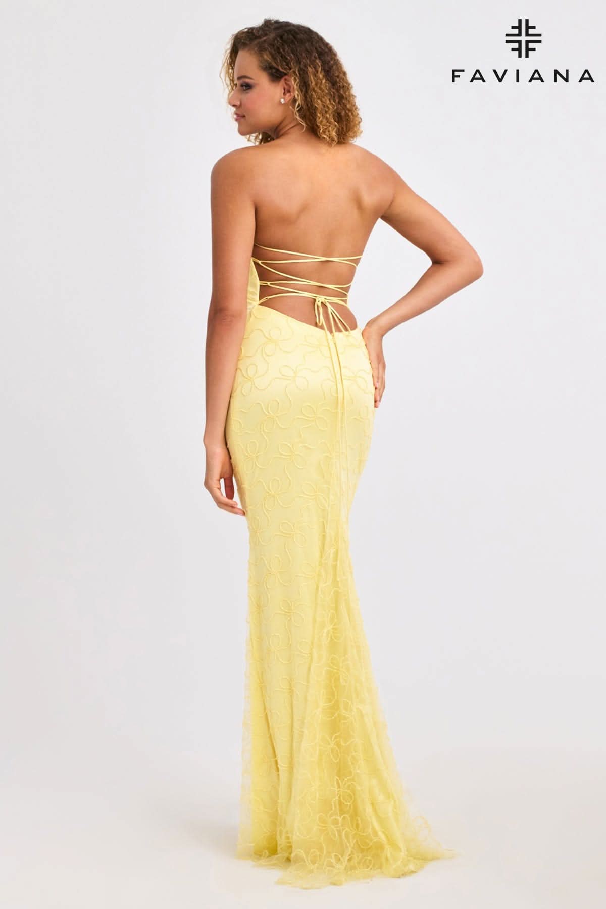 Beaded Strapless Dress With Bows And Lace-Up Back | 11416