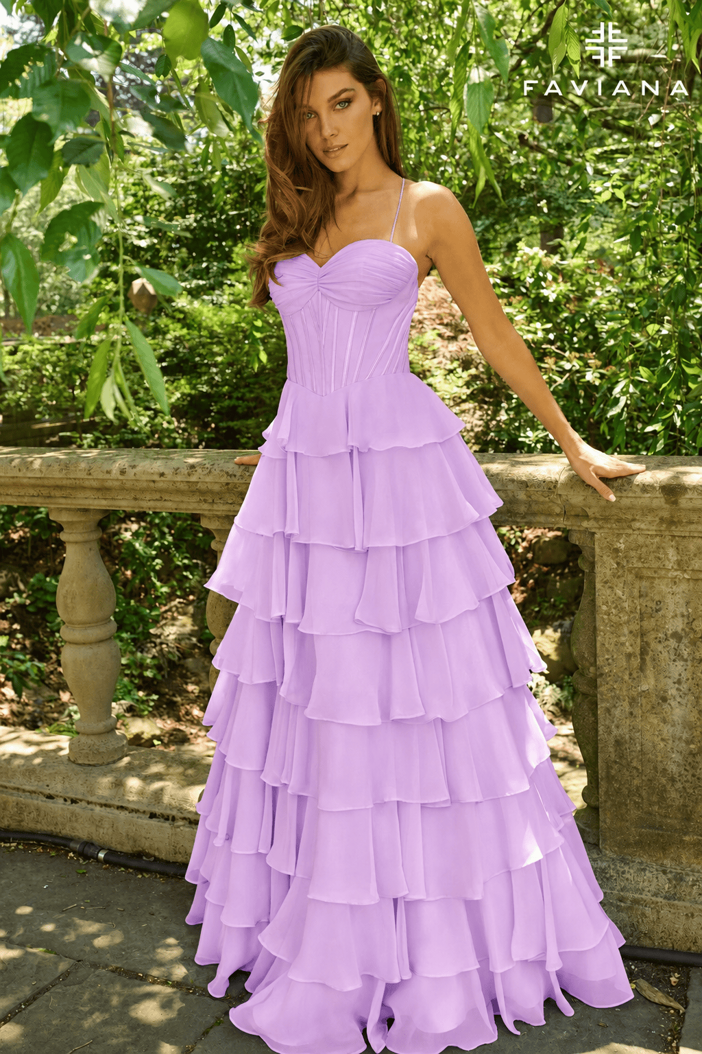 Chiffon Ball Gown With Tiered Ruffle Skirt And Corset Top | 11420/11420E
