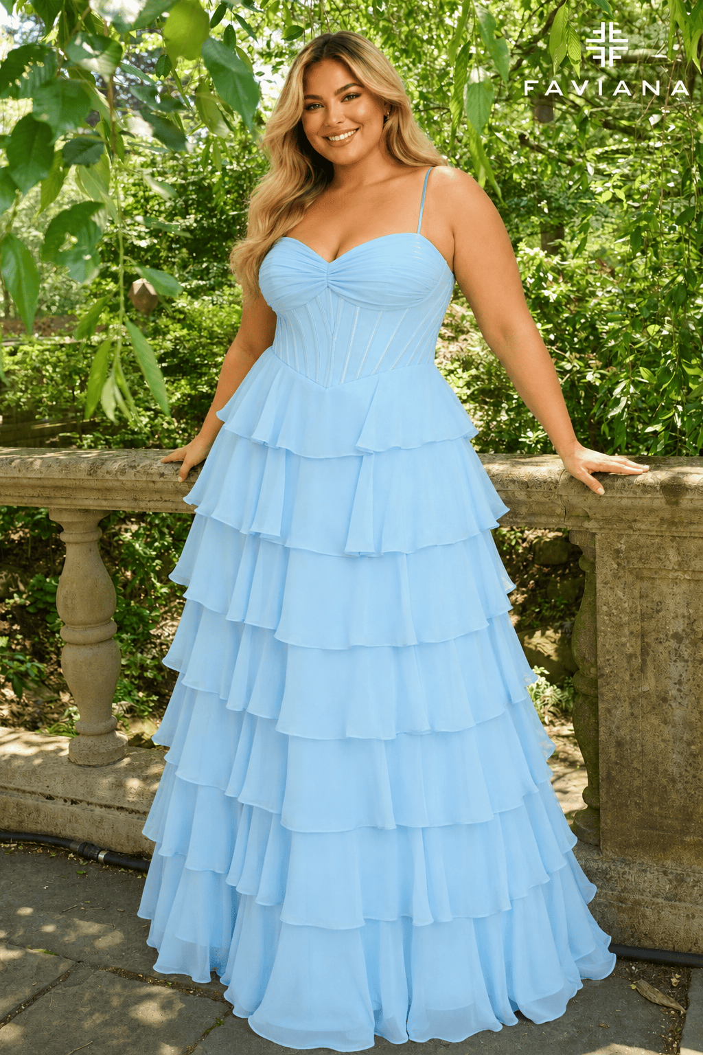 Chiffon Ball Gown With Tiered Ruffle Skirt And Corset Top | 11420/11420E
