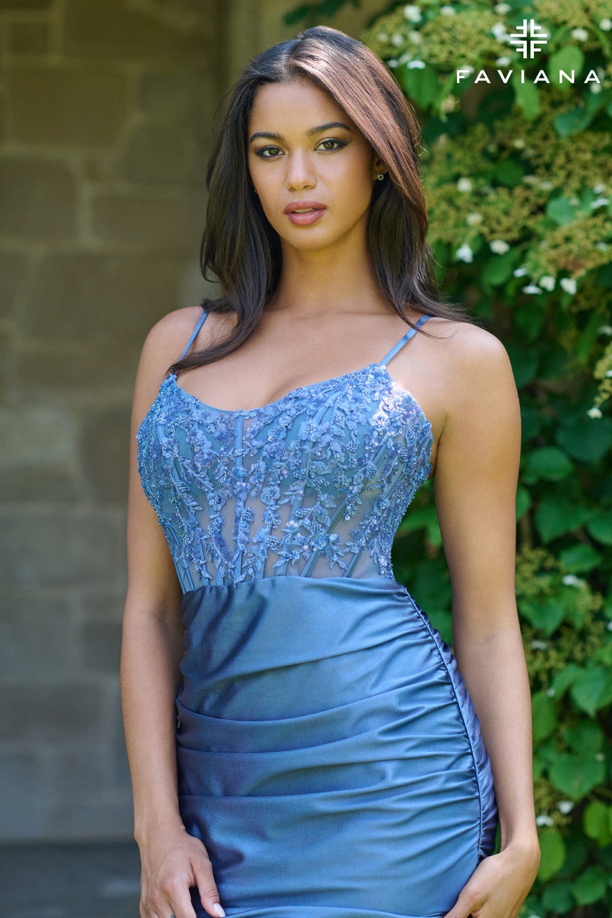 Scoop Neck Corset Dress With Beaded Bustier And Ruched Skirt | 11433