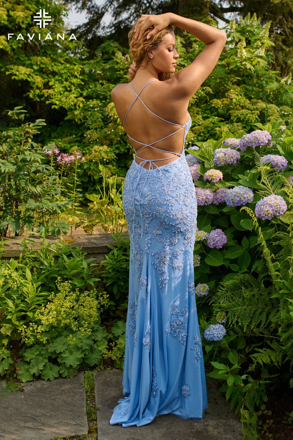 Scoop Neck Tulle And Beading Long Dress With Lace-Up Back | 11440