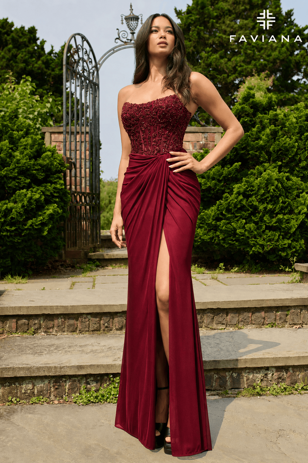 Bead Encrusted Corset Dress With Wrap-Over Mesh Skirt | 11445/11445E