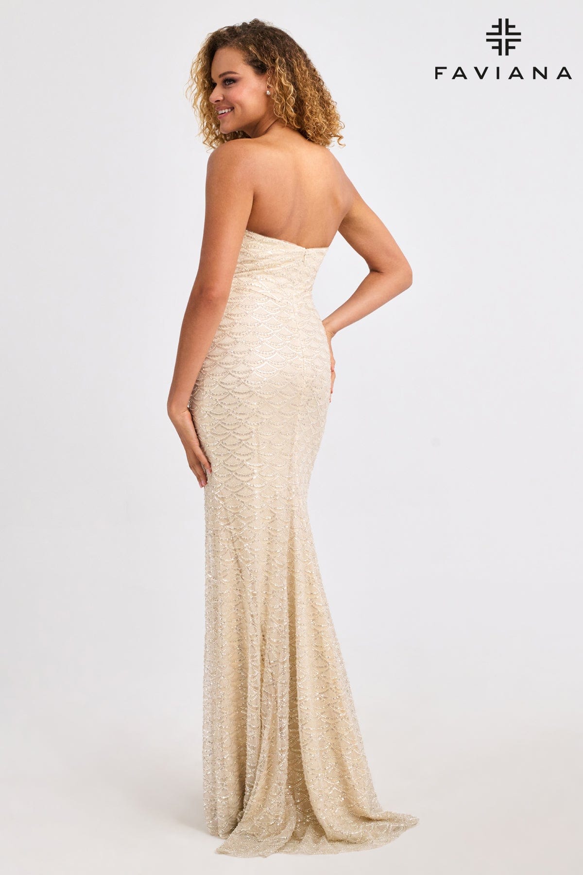 Strapless Glam Beaded Dress With Scalloped Bead Detailing | 11446