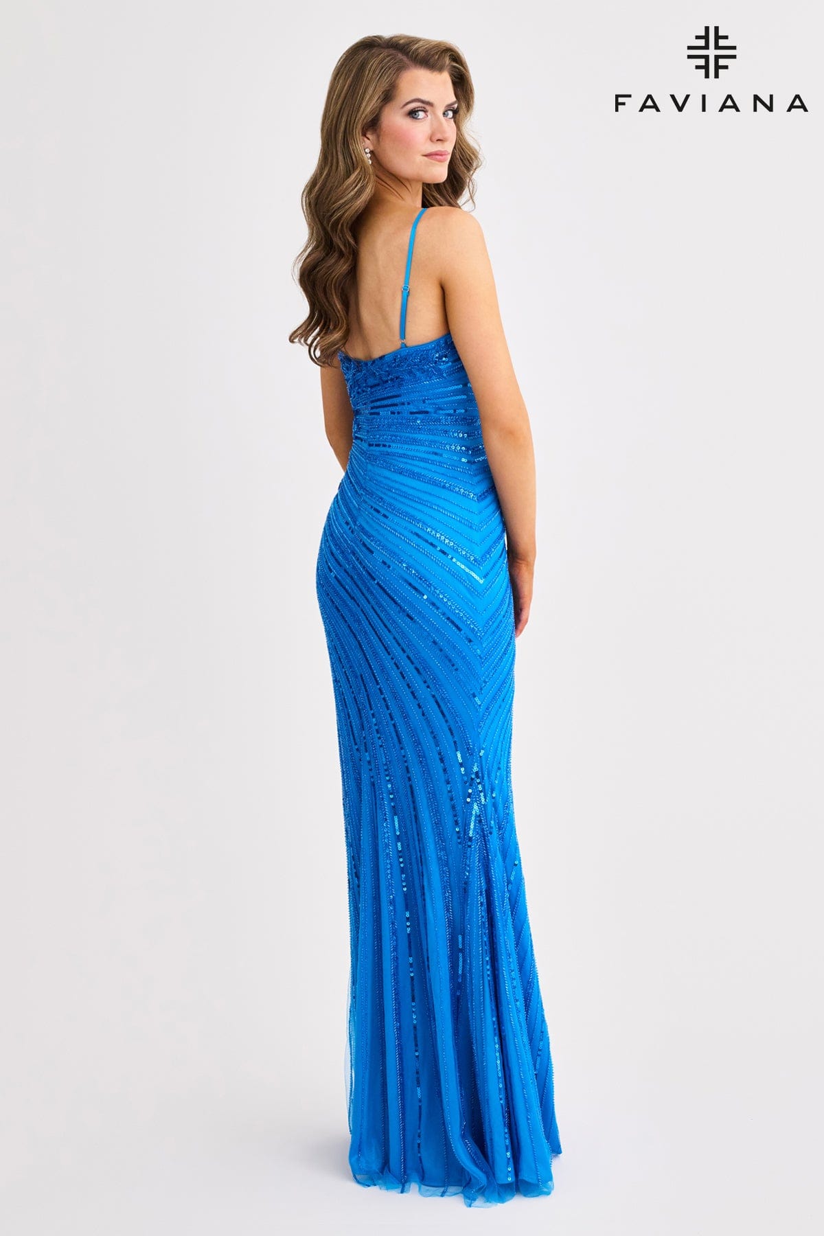 V-Neck Gown With Linear Beading And Appliqué Detailing | 11462