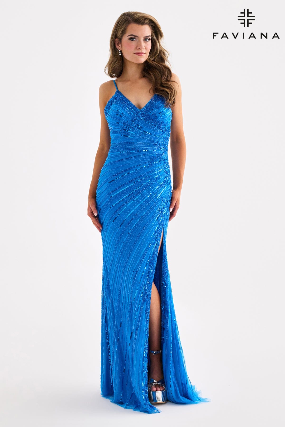 V-Neck Gown With Linear Beading And Appliqué Detailing | 11462