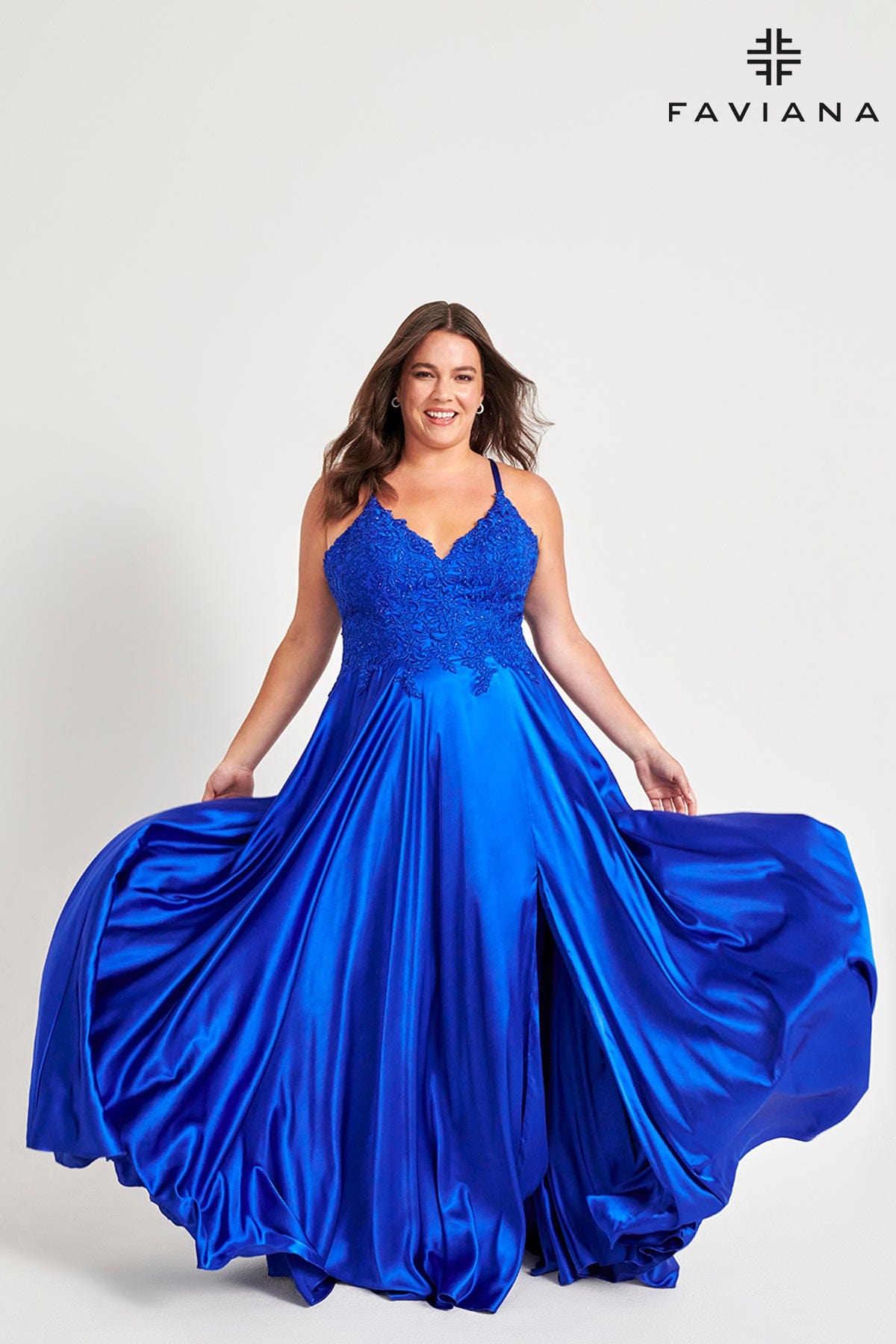 Royal Blue Plus Size Long Flowy Prom Dress With Lace Bustier And Corset Back