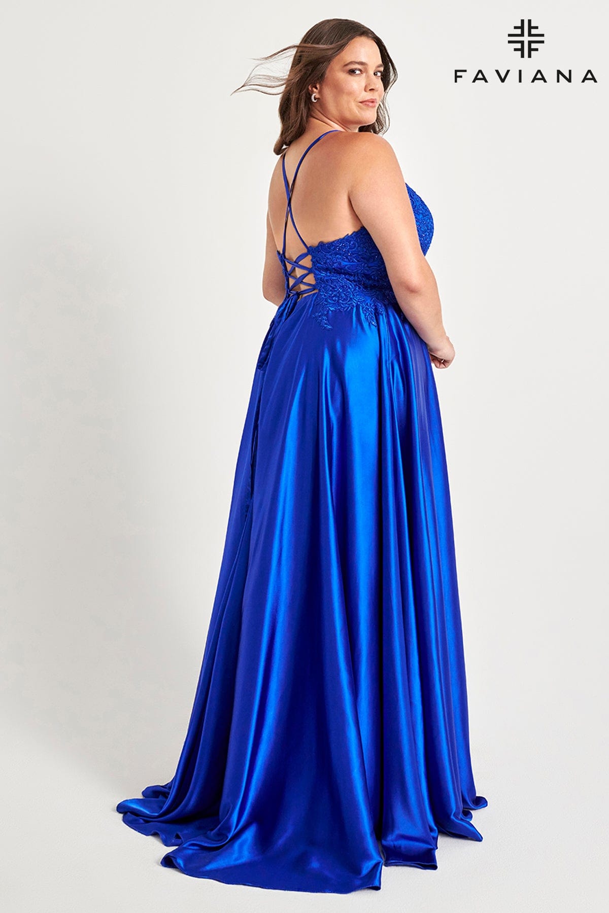 Royal Blue Plus Size Long Flowy Prom Dress With Lace Bustier And Corset Back