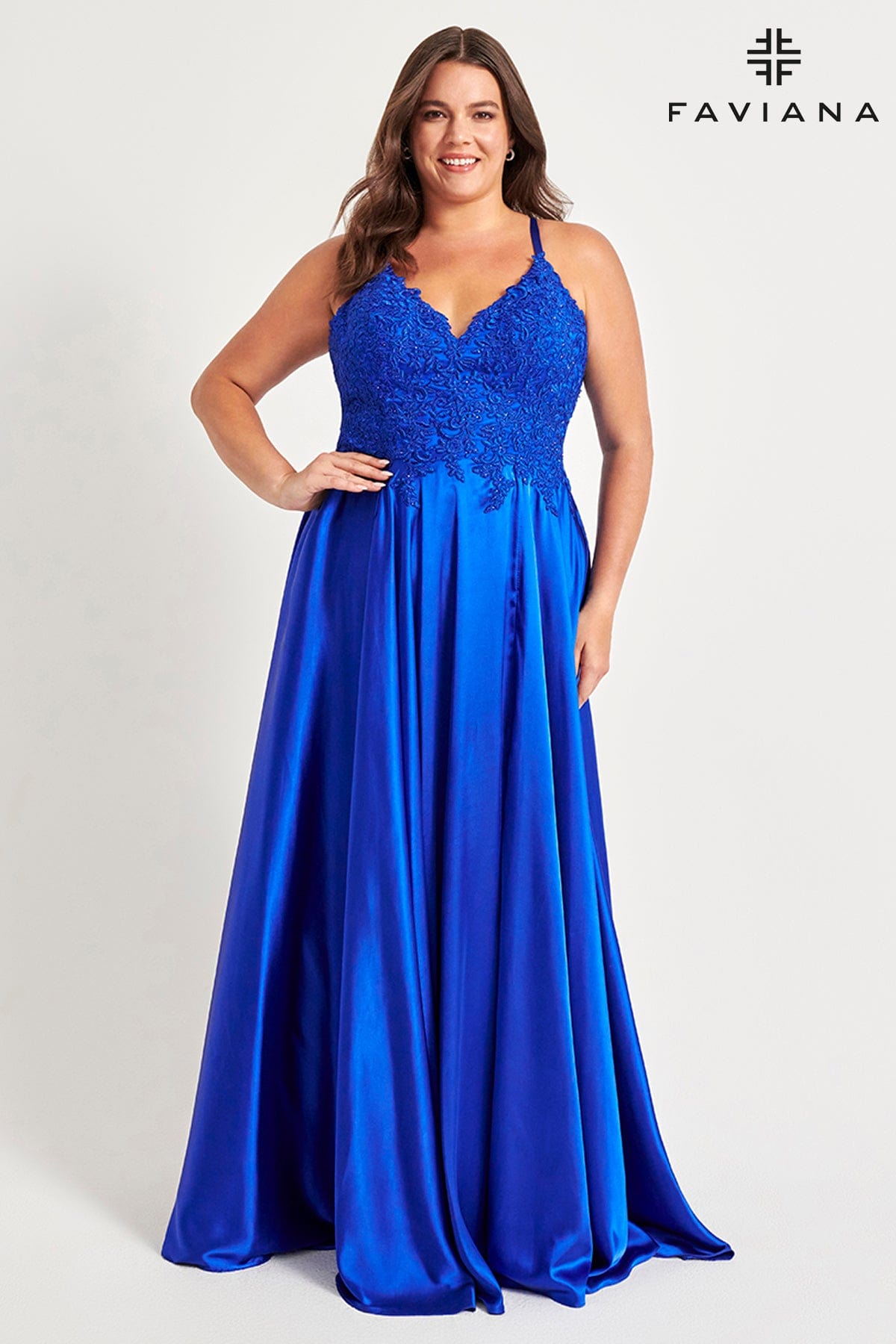 Plus Size Long Flowy Prom Dress With Lace Bustier And Corset Back