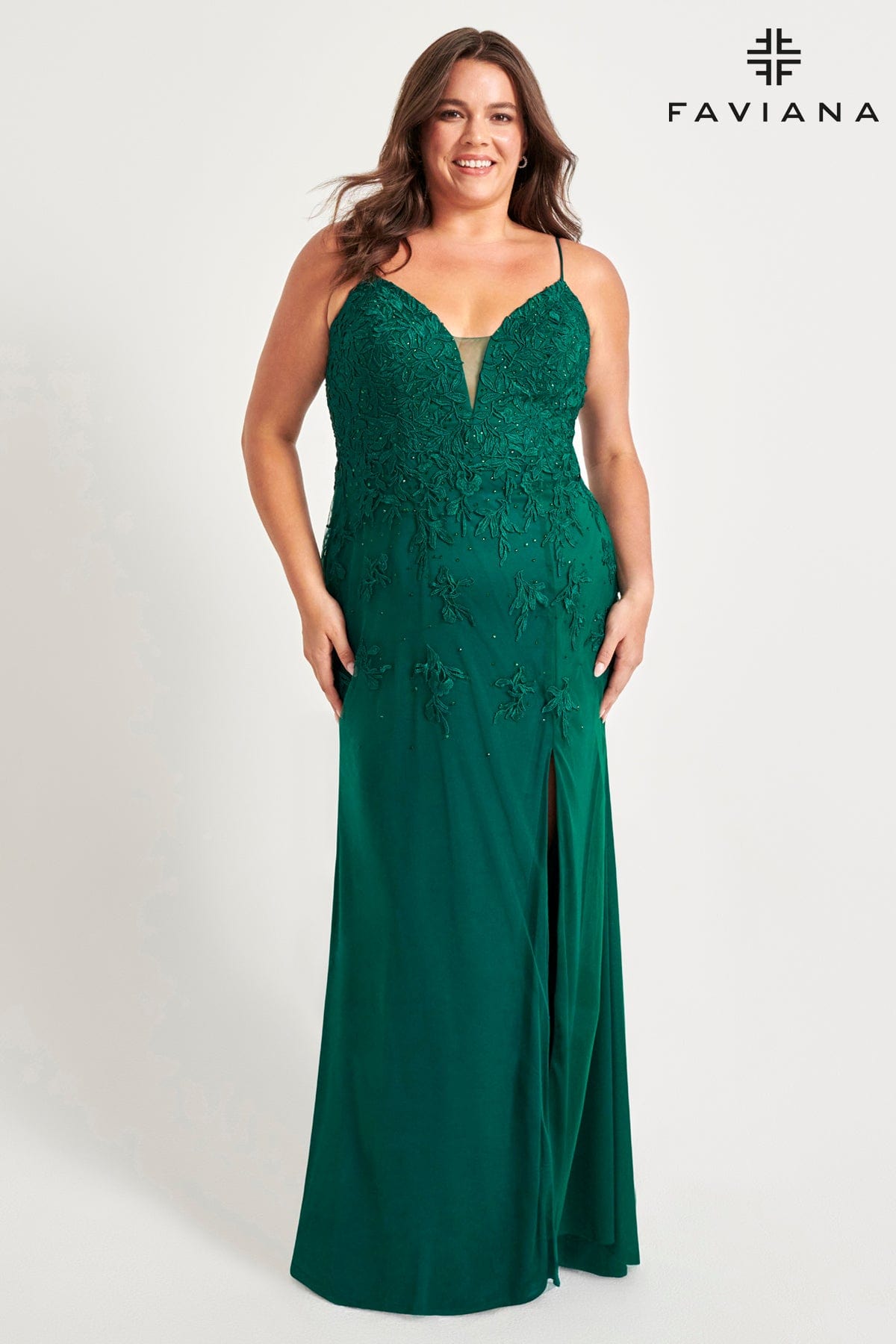 Forest Green Plus Size Tulle Prom Dress Long With Lace | Faviana Forest Green Plus Size Tulle Prom Dress Long With Lace | Faviana