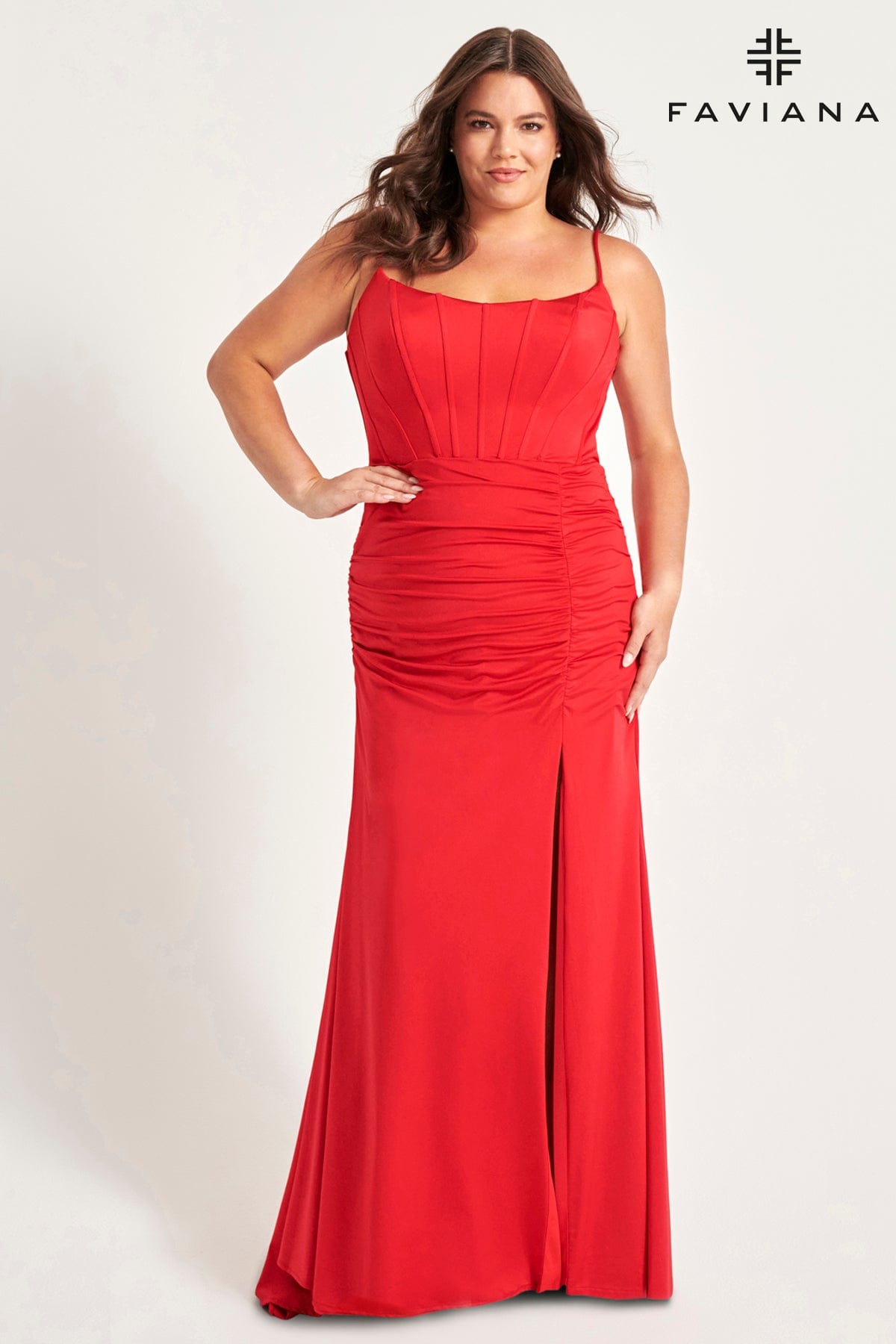 Plus Size Corset Long Dress With Ruching | 9544