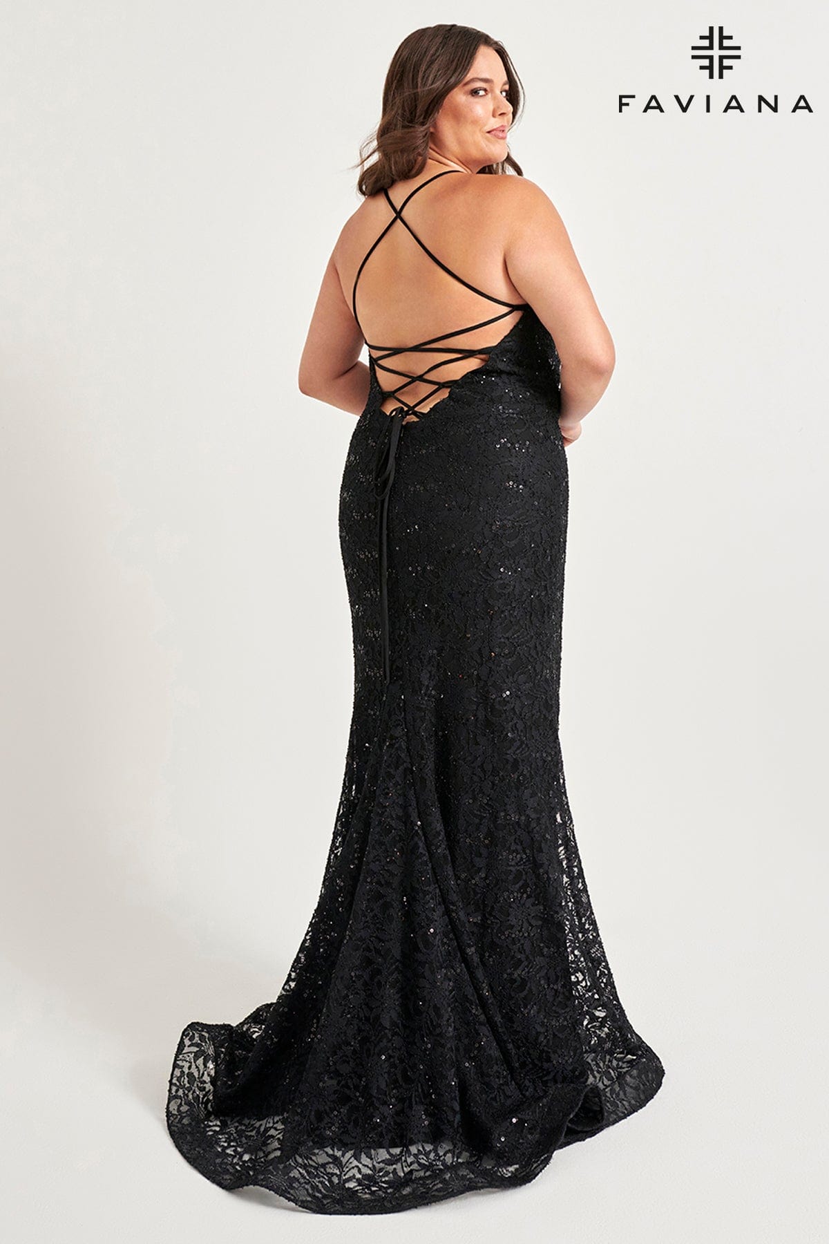 Elegant Lace Plus Size Gown With Lace-Up Back | 9546